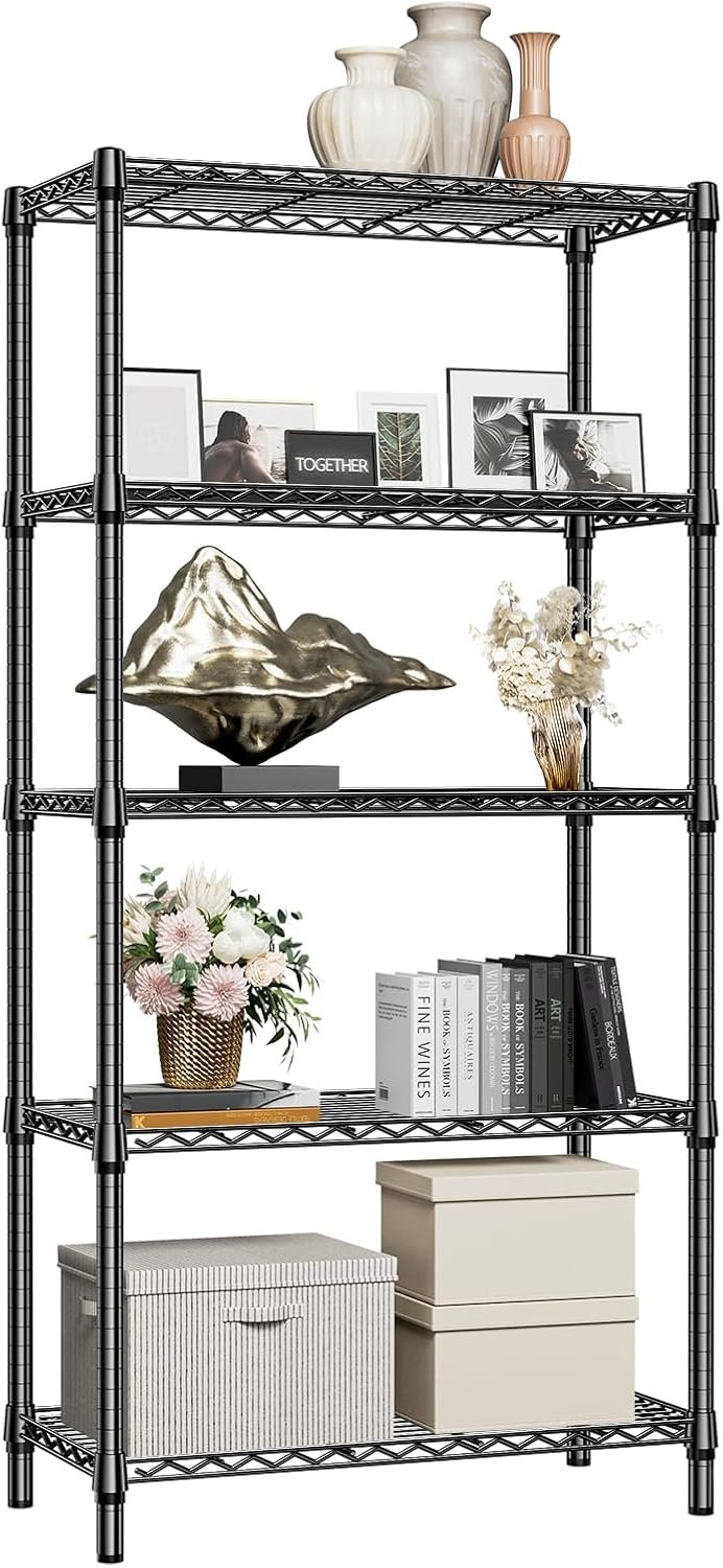 M MZG 1250 lbs 5 Tier Shelf Metal Storage Shelves Shelving Wire Rack Heavy Duty Closet Organizers for Garage Kitchen Bathroom Laundry Black 15.7" D x 33.5" W x 68.5" H - Image 8