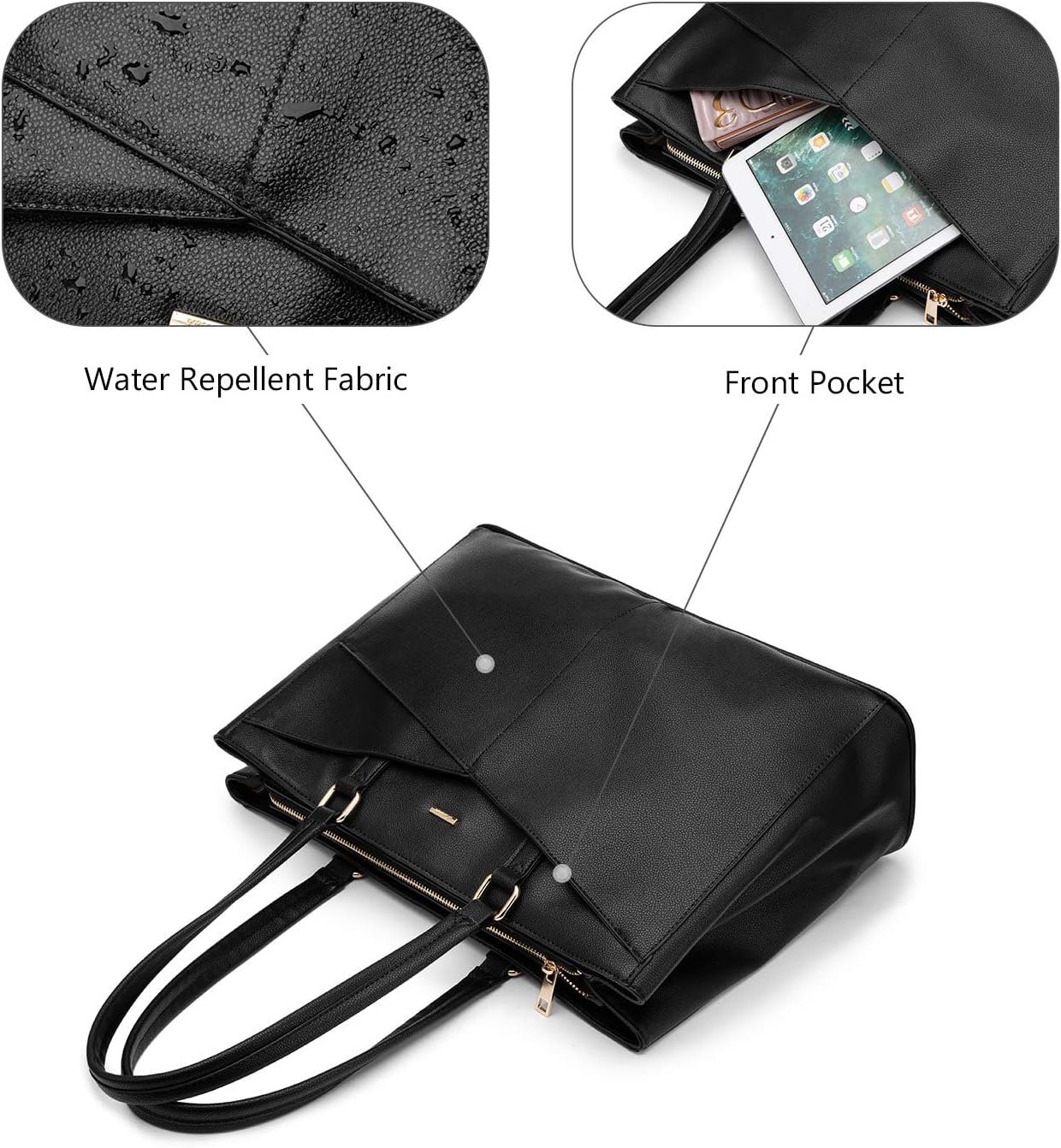 LOVEVOOK Laptop Tote Bag for Women 15.6 Inch Waterproof Leather Computer Bags Business Office Work Briefcase Black - Image 4