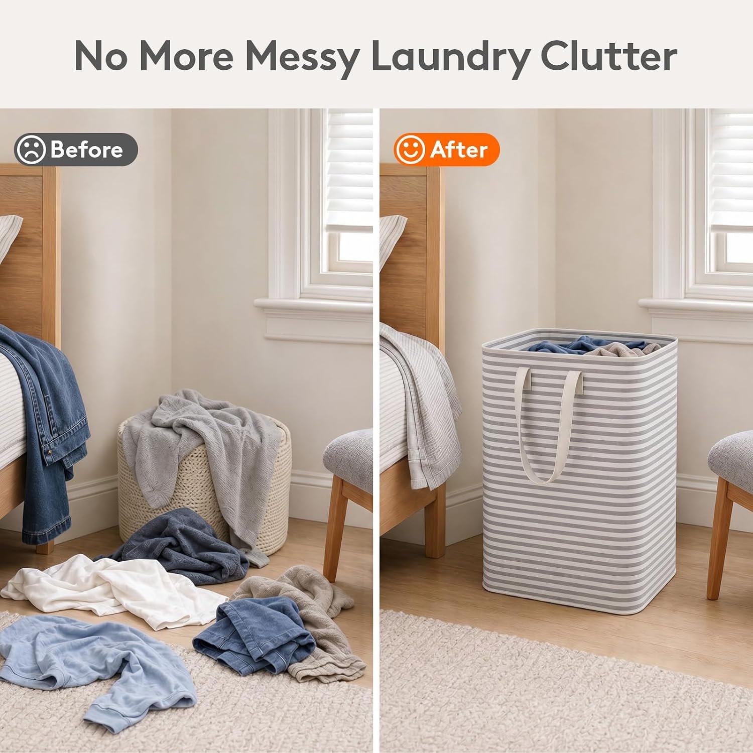 Lifewit 80L Large Laundry Baskets, 2 Pack, Reinforced Handles, Grey - Image 3