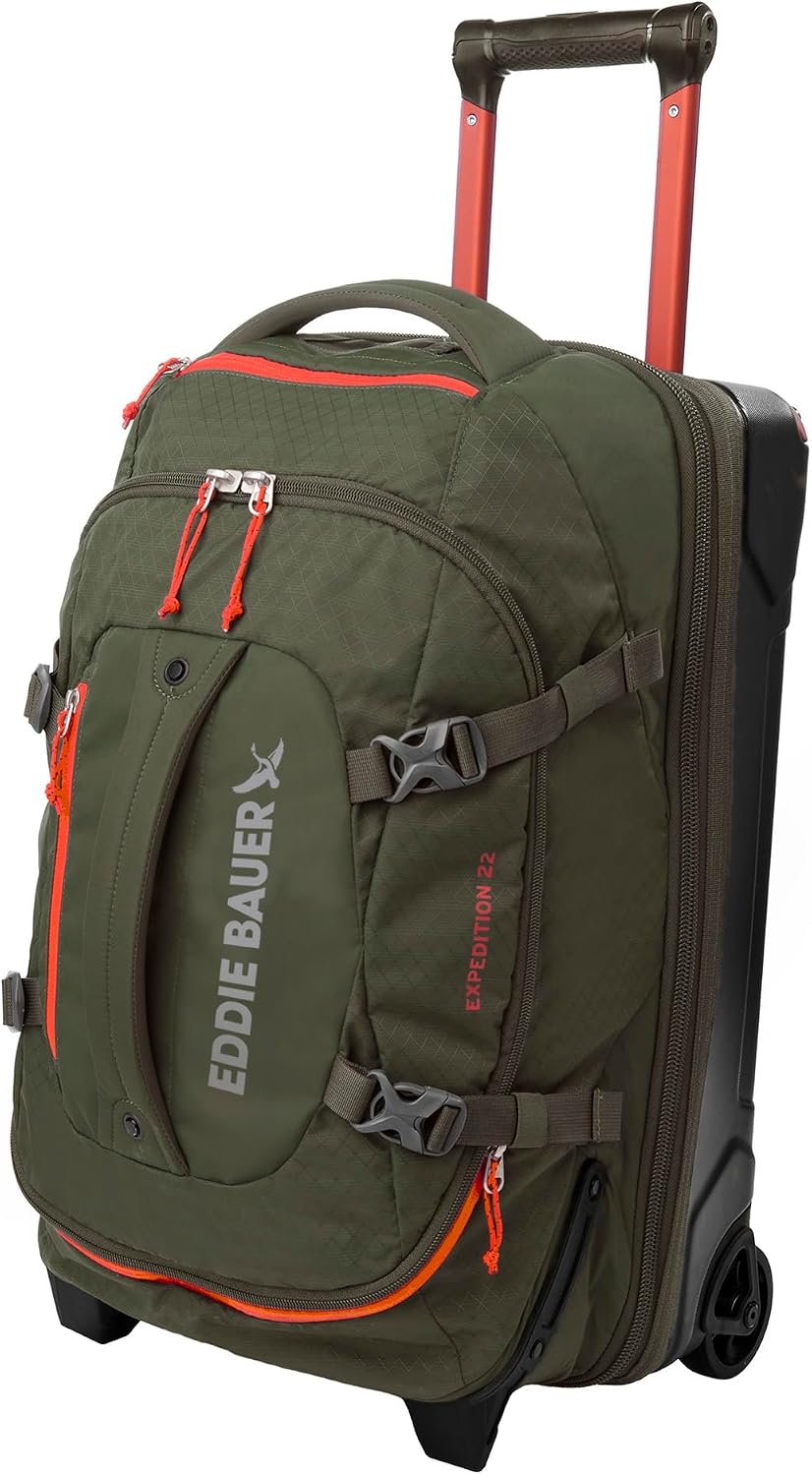 Eddie Bauer Expedition Rolling Duffel Bag with Wheels - Dark Thyme, 22"