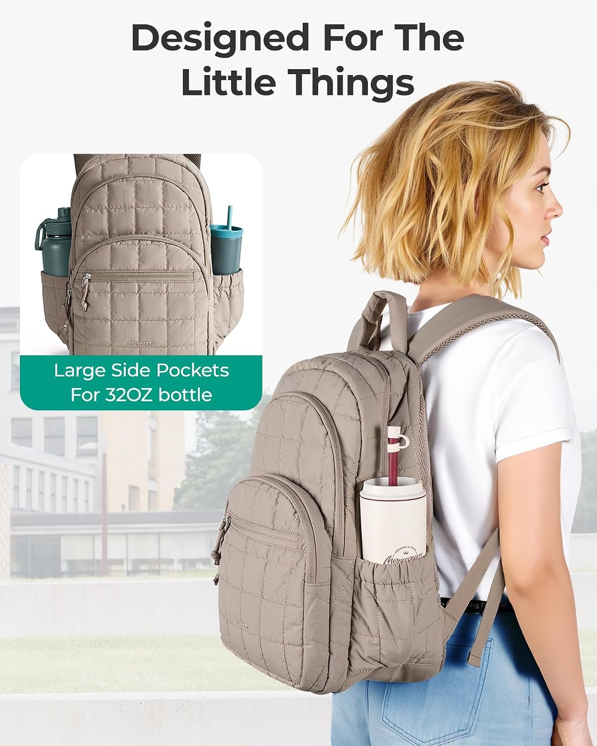 BAGSMART Travel Backpack for Women, 15.6" College Laptop Backpack, Camel - Image 5
