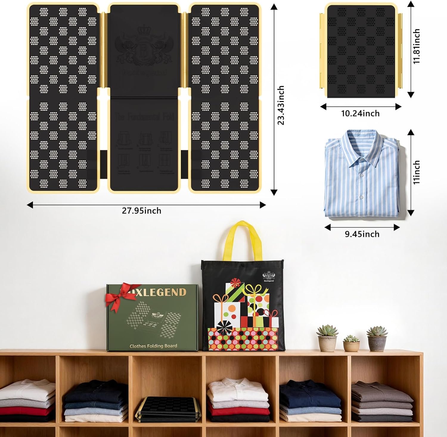 BoxLegend Shirt Folder V7 Metal for Wear Resistance Clothes Folding Board Storage Tshirt Folder Board Metal Edging and Joints Laundry Folding Board Black - Image 2