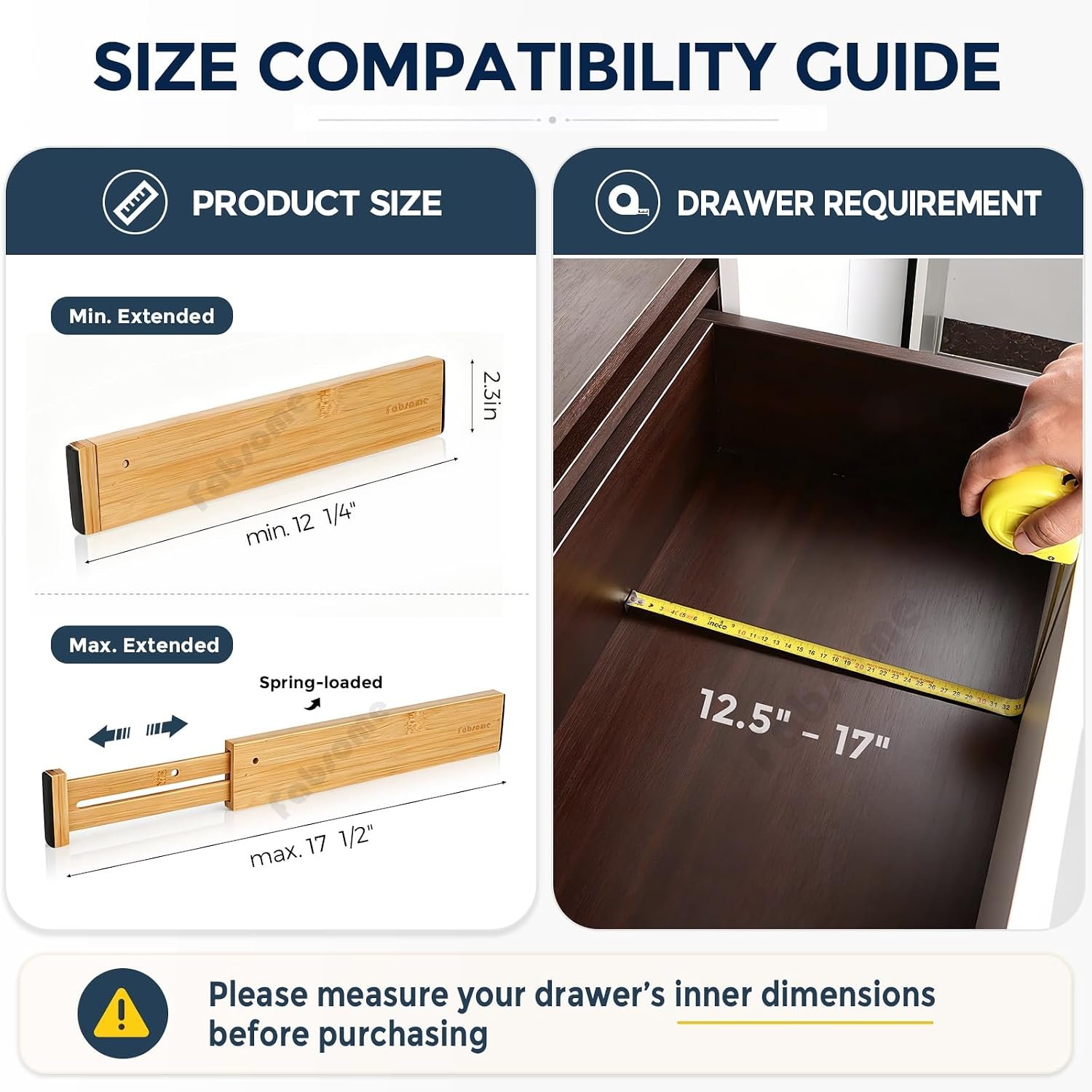 Fabsome Drawer Divider 6 Pack, Bamboo Dresser Organizers for Clothes Socks Underwear Baby Clothing, Wooden Separators for Nursery Organization Adjustable from 12.5'' to 17'' with Soft Foam Ends - Image 5