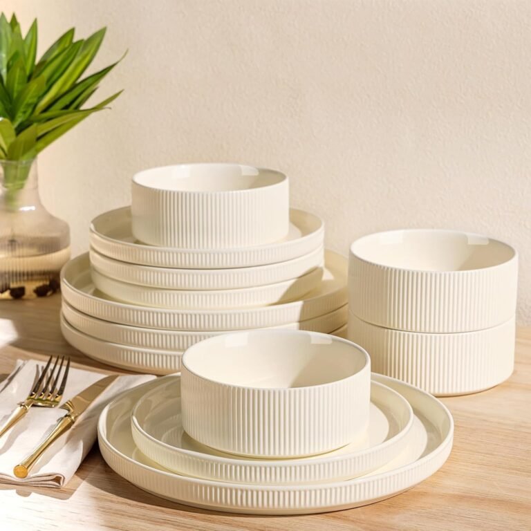 TheTerra Ceramic Dinnerware Set for 4, 12-Piece Plates and Bowls Set