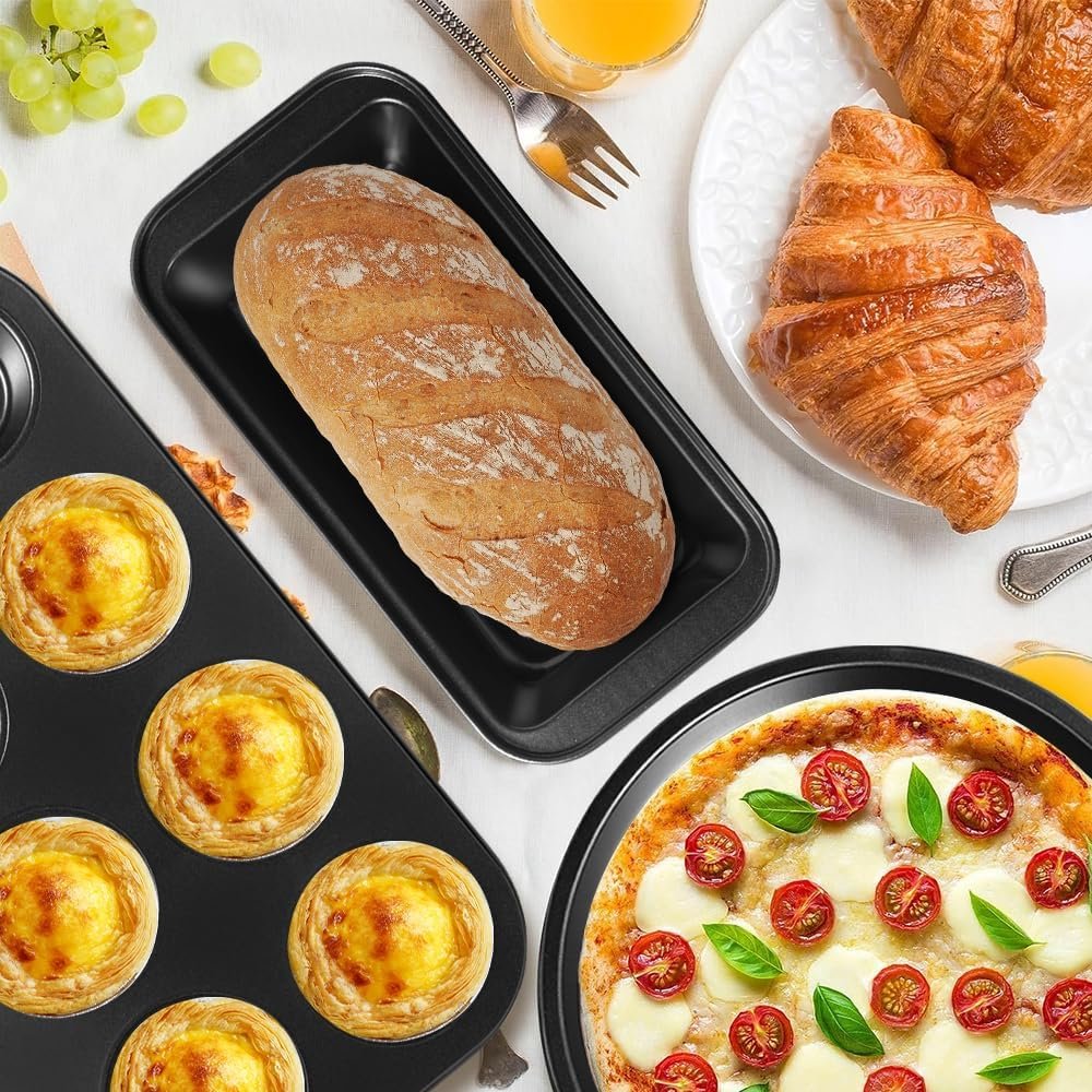 11-Piece Nonstick Baking Pans Set - Professional Grade Carbon Steel Bakeware with Premium Coating- Dishwasher Safe, Stackable, Oven Safe to 450°F (Black) - Image 2