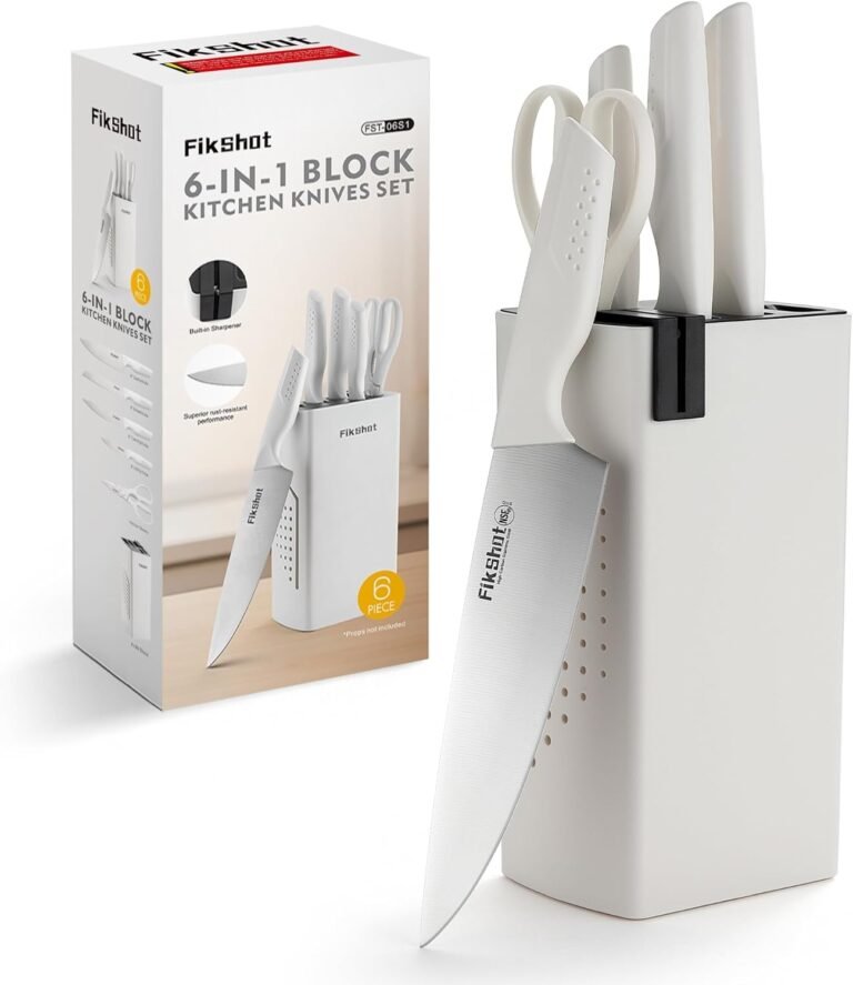 FIKSHOT 6-Piece Kitchen Knife Block Set, Apartment Essentials Knives