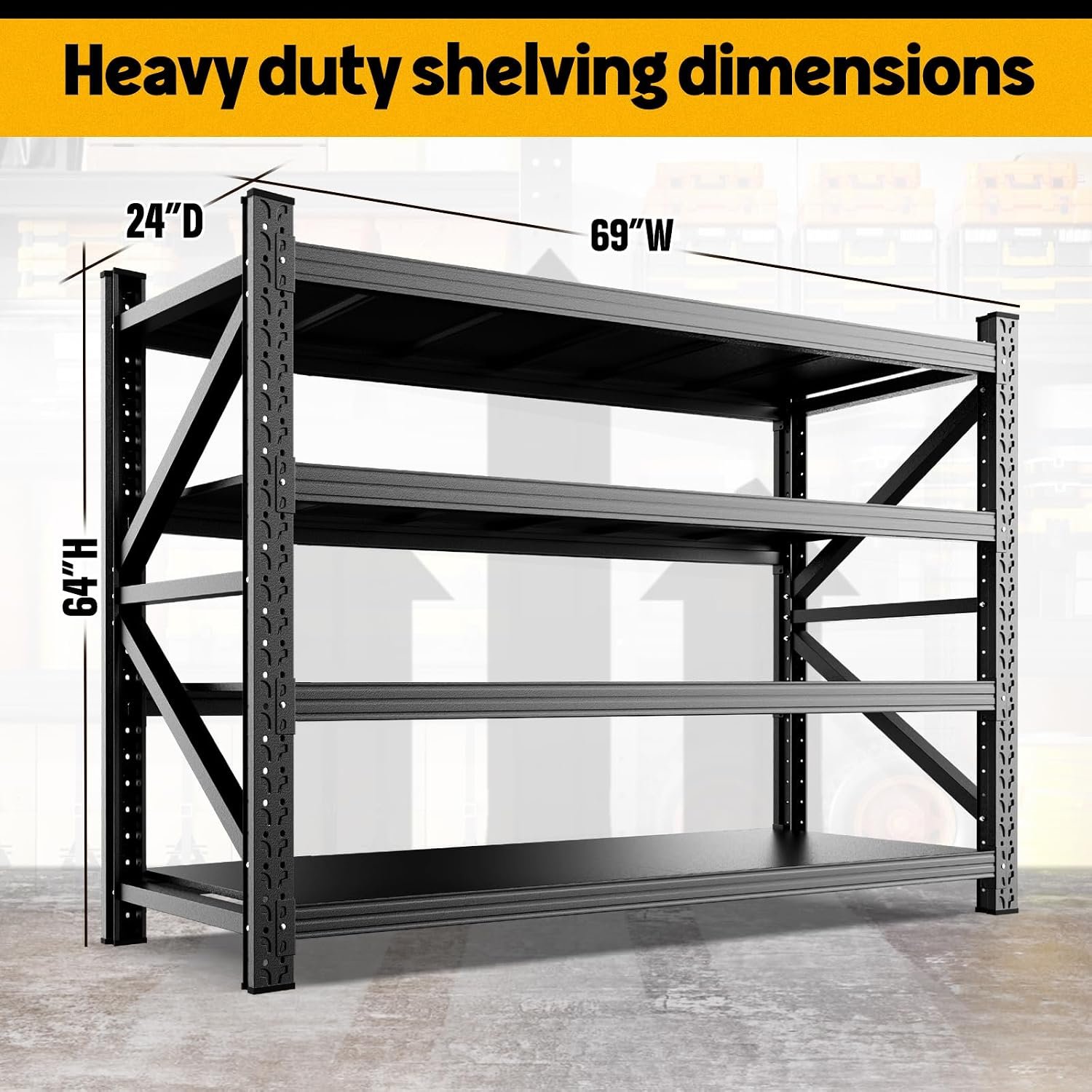 5000LBS Heavy Duty Storage Shelves, 4 Tier Garage Shelving Metal Shelving Unit,Adjustable Heavy Duty Shelving for Garage, Basement, Warehouse, Storage Room, - Image 3