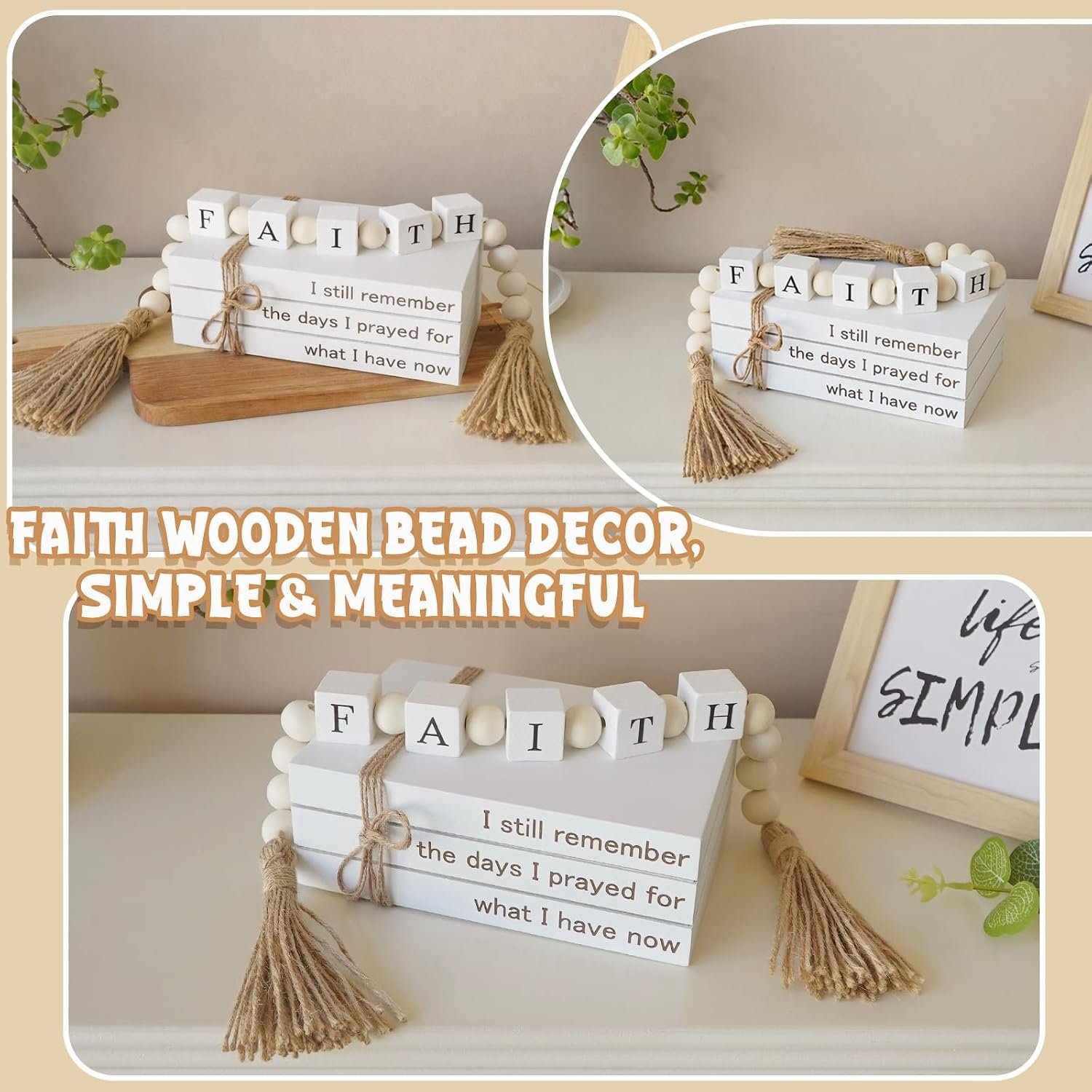 Farmhouse White Fake Decorative Books Wooden Box for Home Office Decor - Religion Christian Faith Aesthetic for Living Room, Console Table, Bookshelf, Tv Stand, Entryway - Image 4