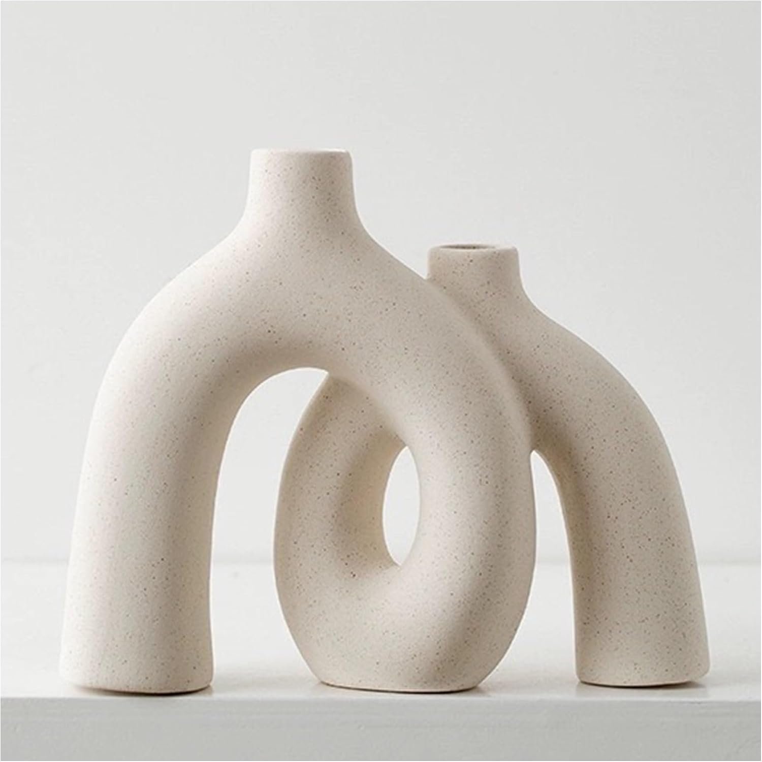 Hug Donut Decorative Ceramic Vase Set for Flower or Home Decor(Cream White)