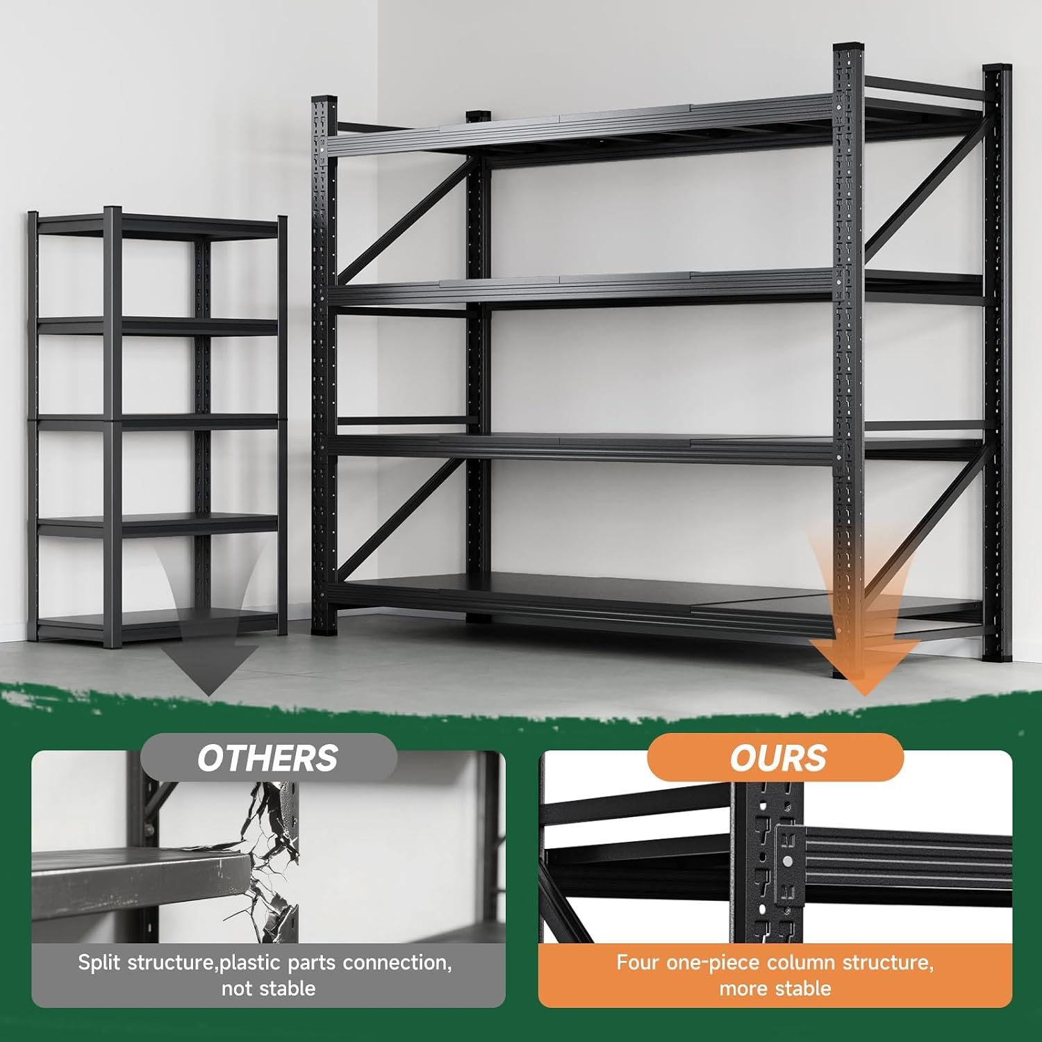 Letaya 71.3" W Metal Storage Shelves,5000LBS Heavy Duty Garage Shelving Units, 4 Tier Adjustable Utility Rack Shelf,Large Industrial Shelves,for Shop,Warehouse,Black (71.3" W x 24" D x 70" H) - Image 9