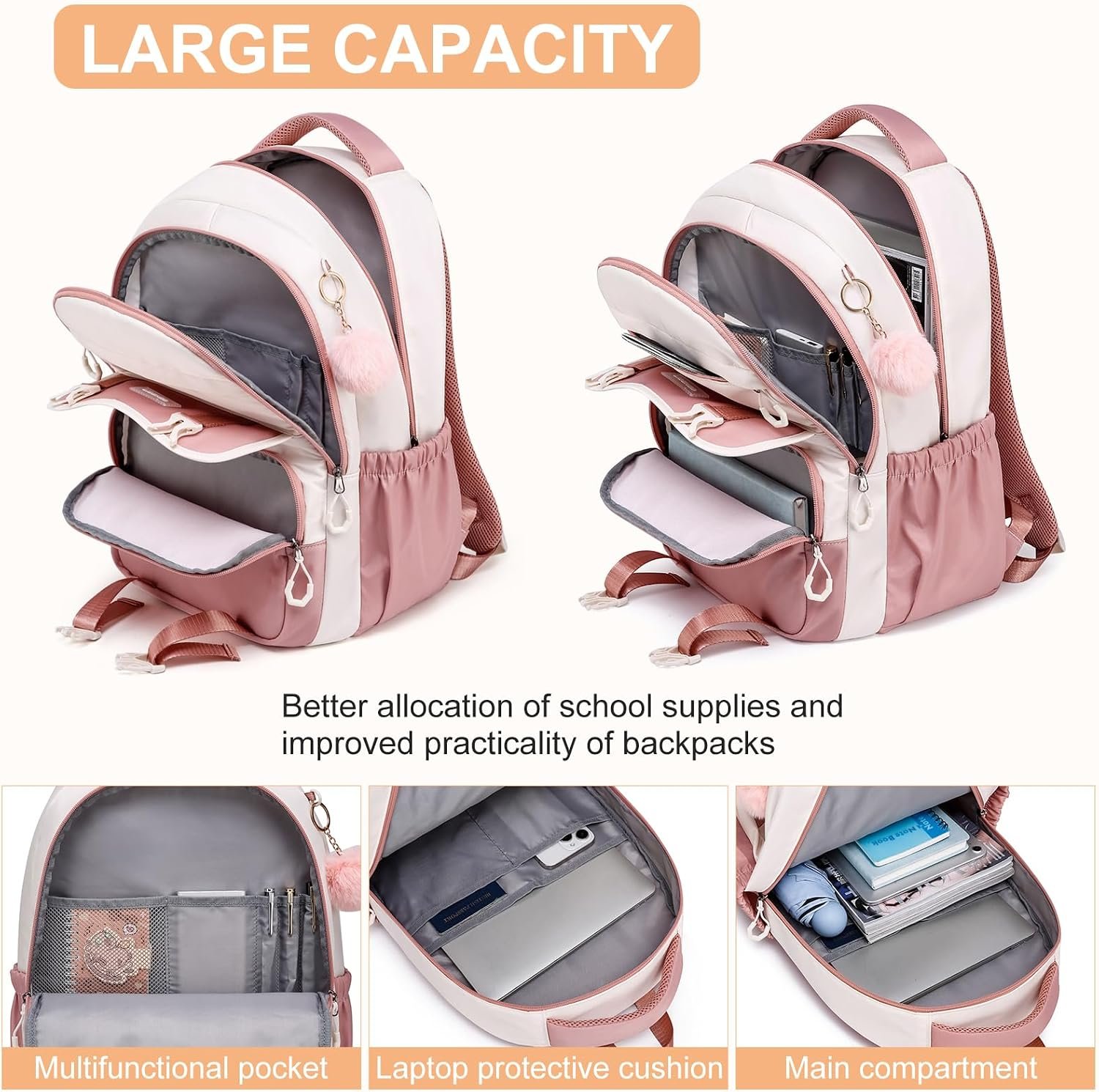 School Backpack for Teen Girls & College Women, Water-Resistant Ergonomic 15.6 inch Laptop Bookbag, Cute Aesthetic Middle & High School Travel Backpack - Image 2