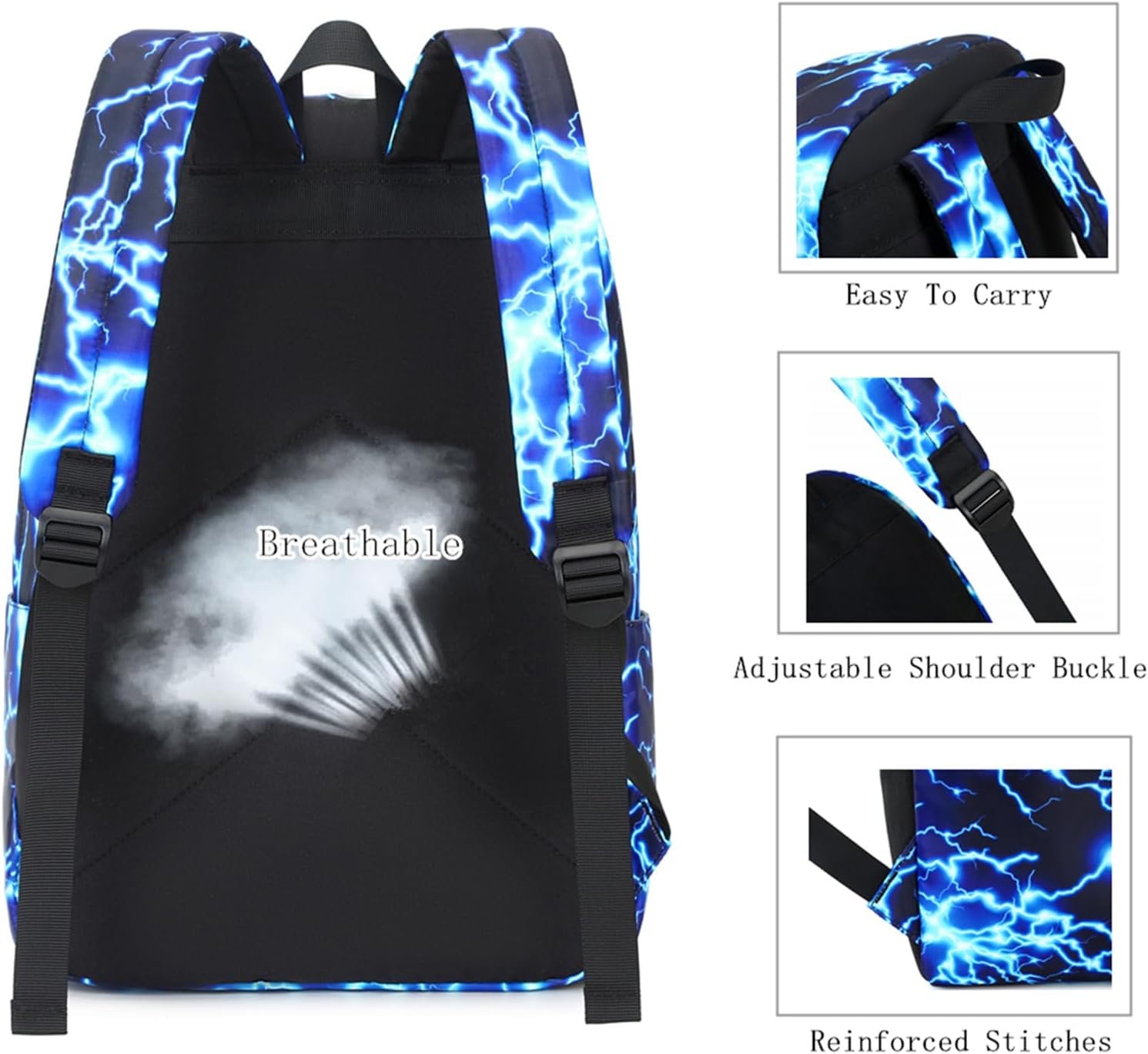 mezhsa Boy School Backpack Elementary Middle Lightning Bookbag Laptop Teenager Waterproof Lightweight 17 Inches (1-Blue) - Image 5