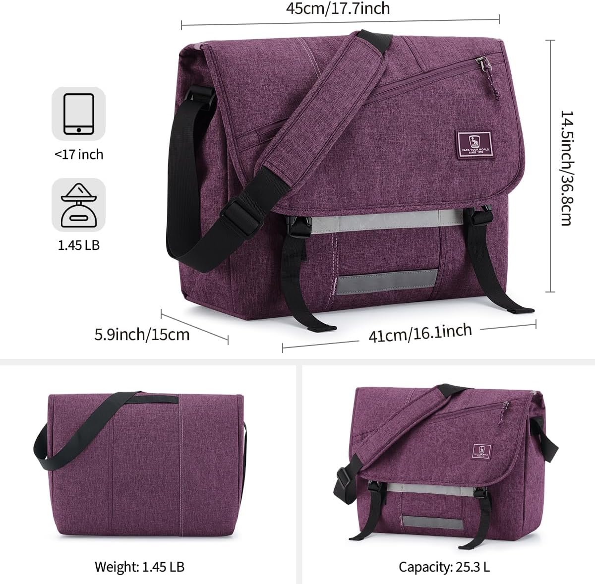 OIWAS Messenger Bag for Women, 17 Inch Laptop Crossbody Bags Men Casual Satchel Shoulder Bag College Travel Office Briefcase - Image 6