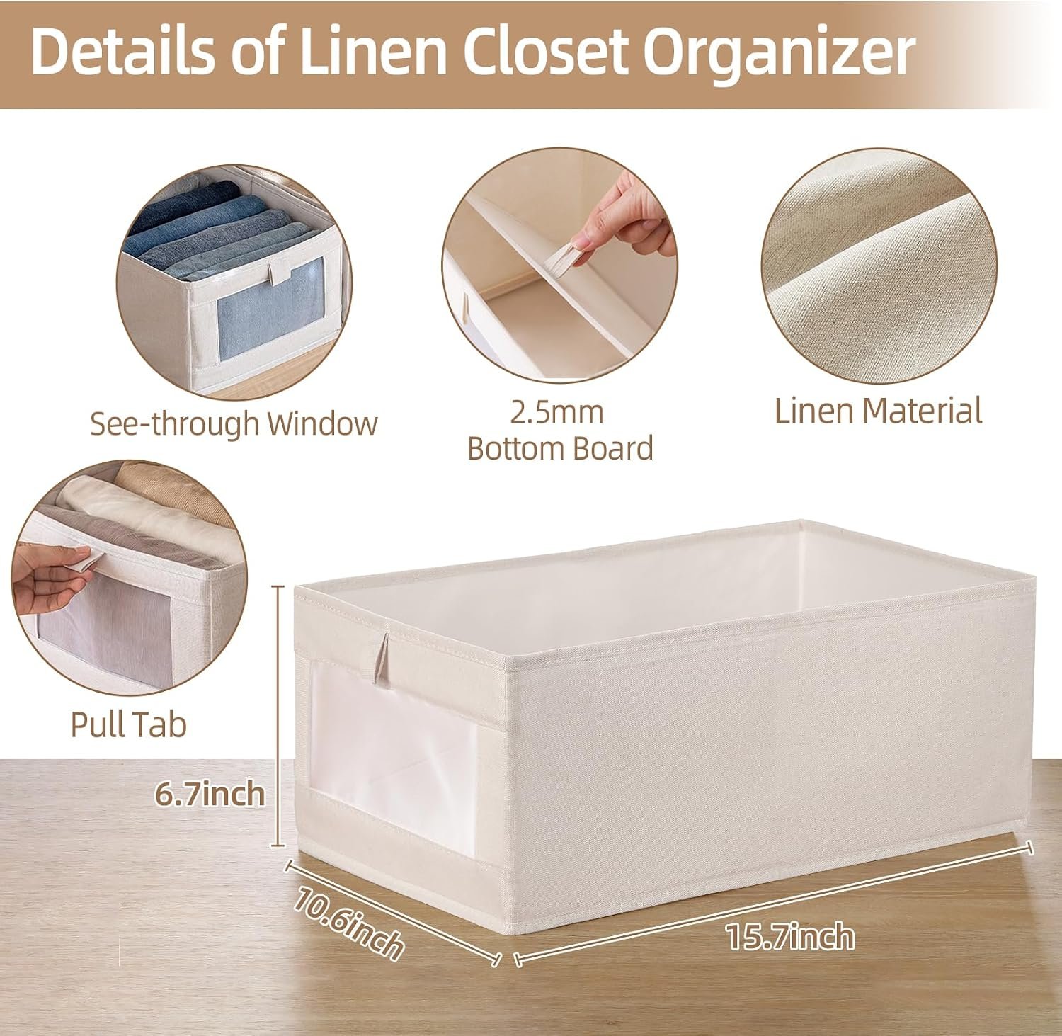Pradnel Linen Closet Organizers And Storage, 4 Pack Storage Bins Baskets for Organization Foldable Organizer with Clear Window Organizing Clothing, Jeans, Shelves - Image 2
