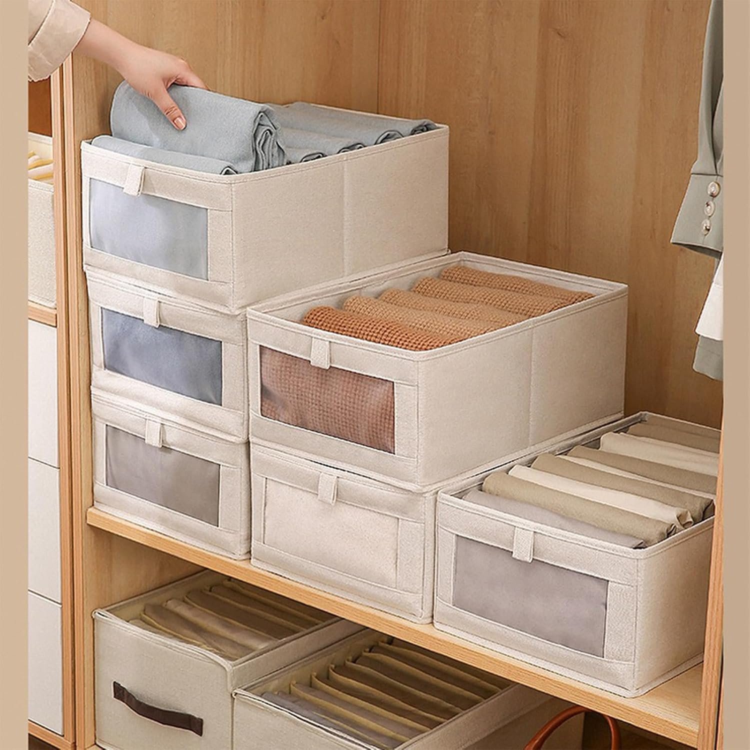 Pradnel Linen Closet Organizers And Storage, 4 Pack Storage Bins Baskets for Organization Foldable Organizer with Clear Window Organizing Clothing, Jeans, Shelves - Image 7