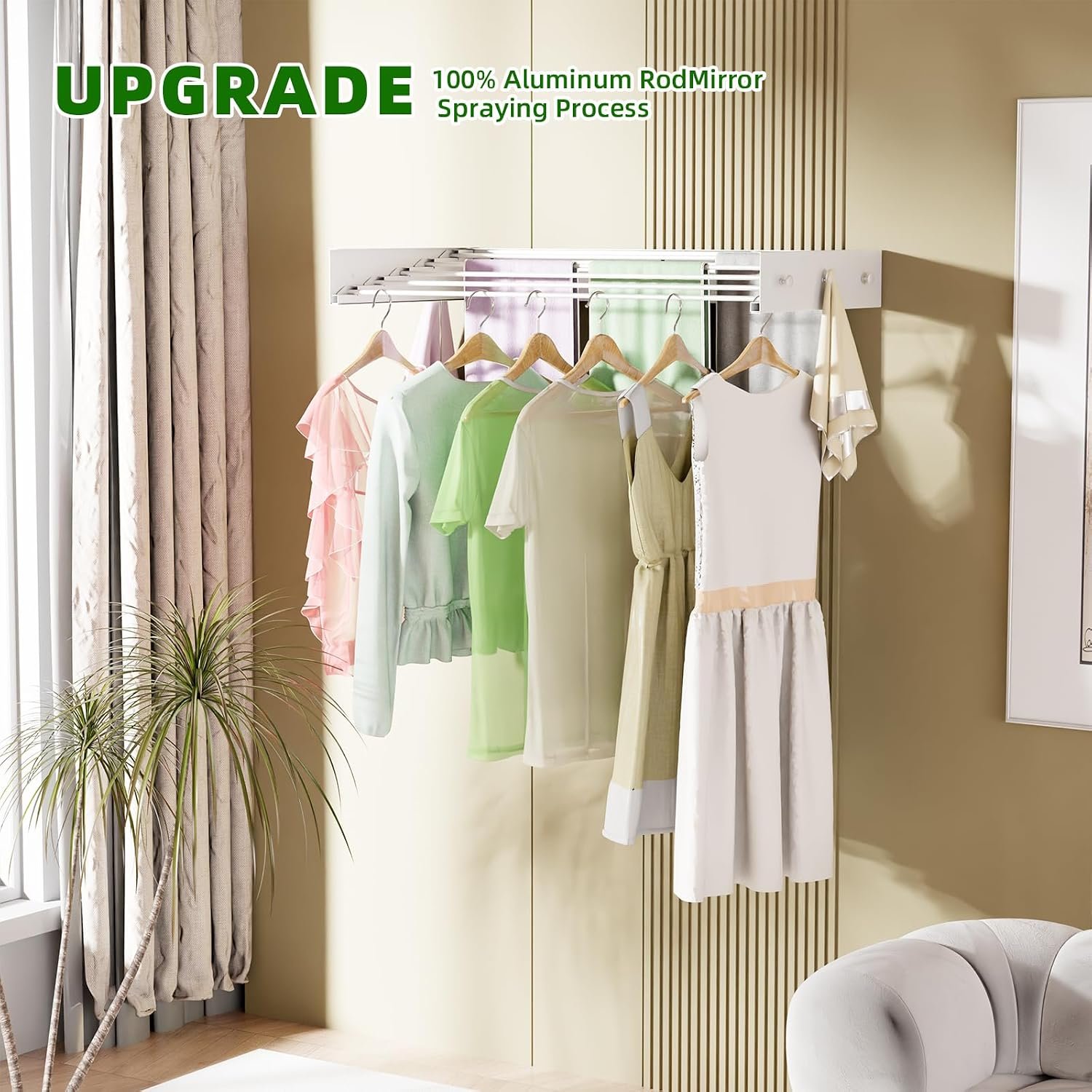 BAKON Wall Mounted Drying Rack 32'', Hidden Clothes Drying Rack for Indoor - Image 3