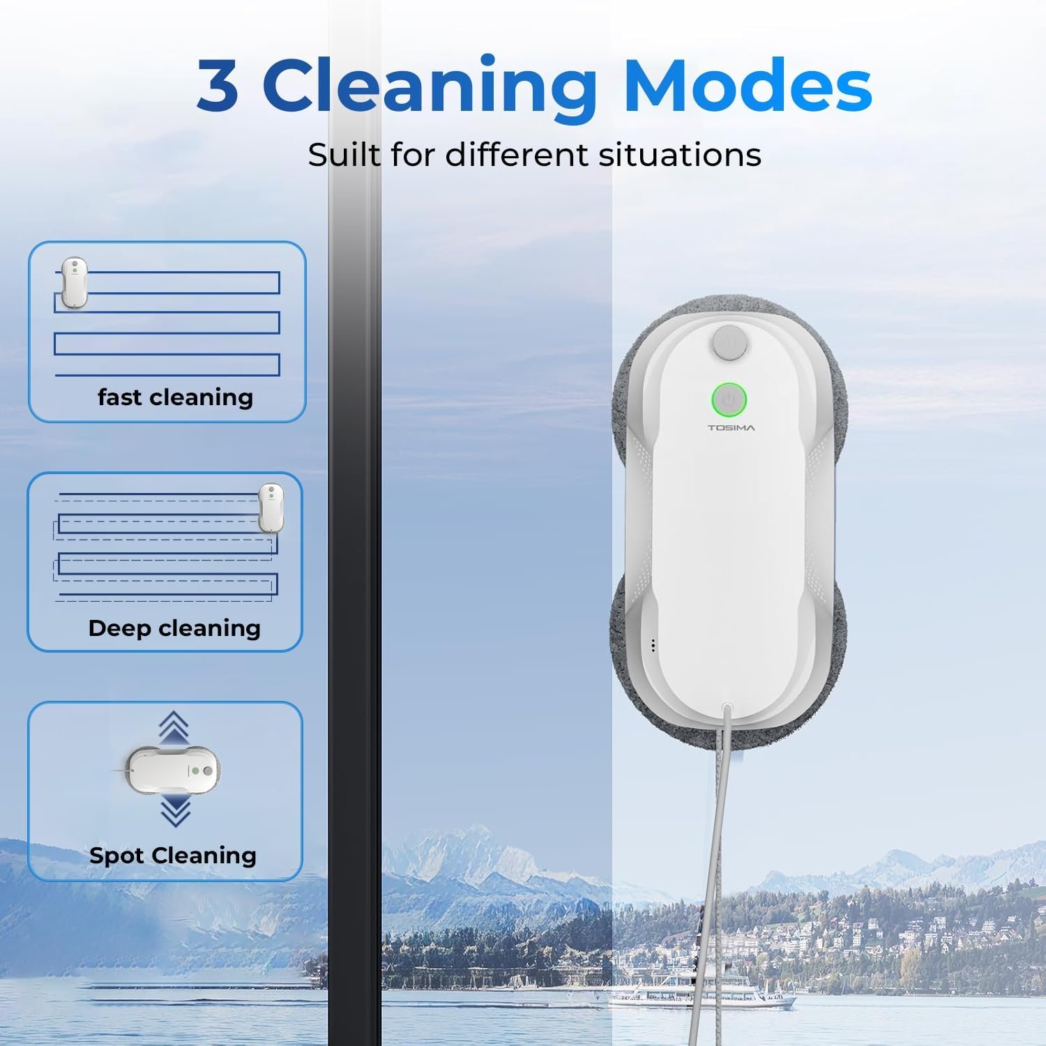 Tosima W5 Window Cleaning Robot, 6400Pa Max Adaptive Suction, Auto-Spray Smart Window Cleaner with Triple Safety System, Intelligent Navigation, Remote Control, for All Smooth Surfaces, White - Image 3