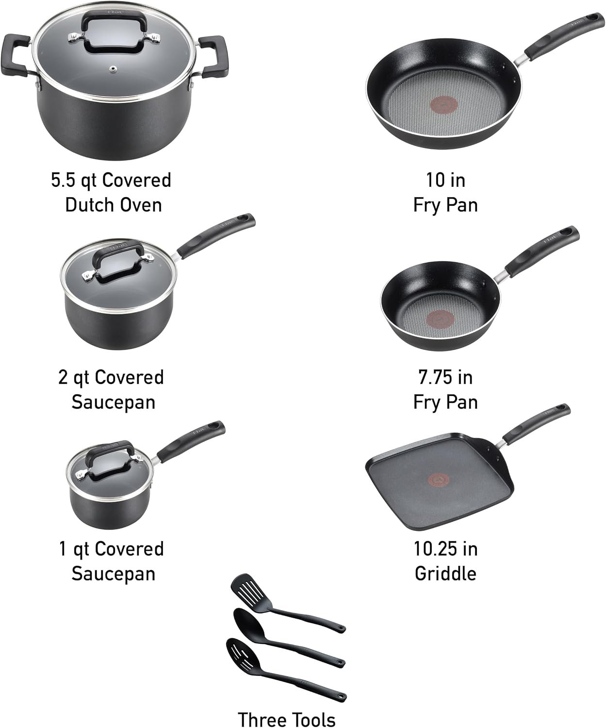T-Fal Signature Nonstick Pots and Pans Set 12 Piece, Oven Broiler Safe 350F, Kitchen Cookware Set w/Fry Pans, Saucepans, Saute Pan, Dutch Oven, Griddle, Kitchen, Home, Dishwasher Safe, Black - Image 2