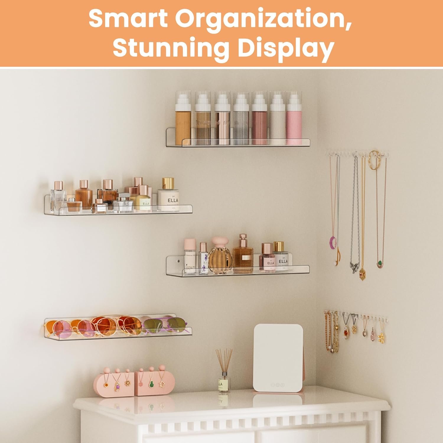 upsimples 4 Pcs 15" Acrylic Shelves for Wall Storage and Organizer, Clear - Image 4