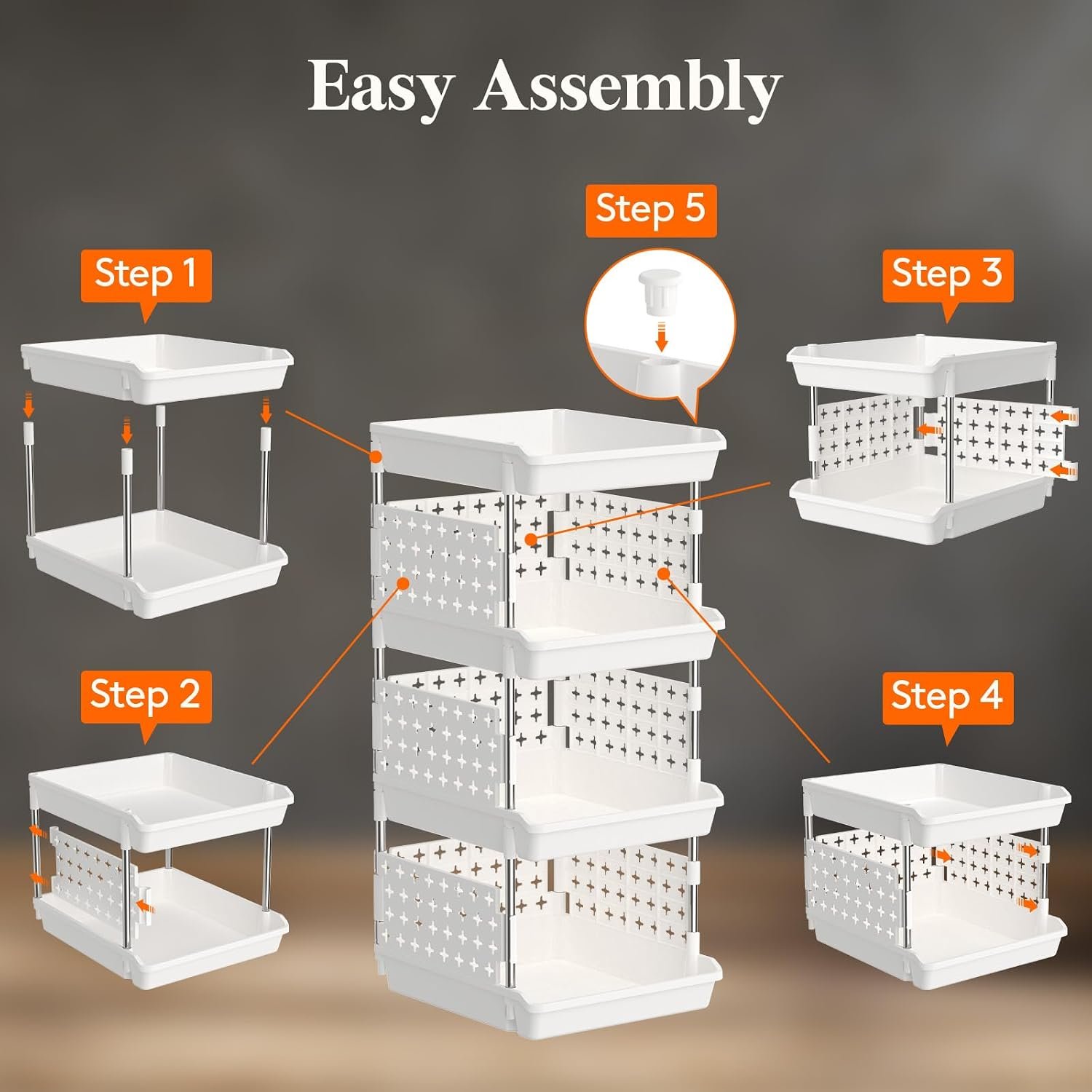 Lifewit Plastic Stackable Storage Baskets, 4 Tier Stacking Bins for Food and Clothes, Multifunctional Organizer for RV, Kitchen, Playroom, Pantry and Bathroom, 13.8"D x 11.8"W x 28.3"H, 1 Pack, White - Image 5