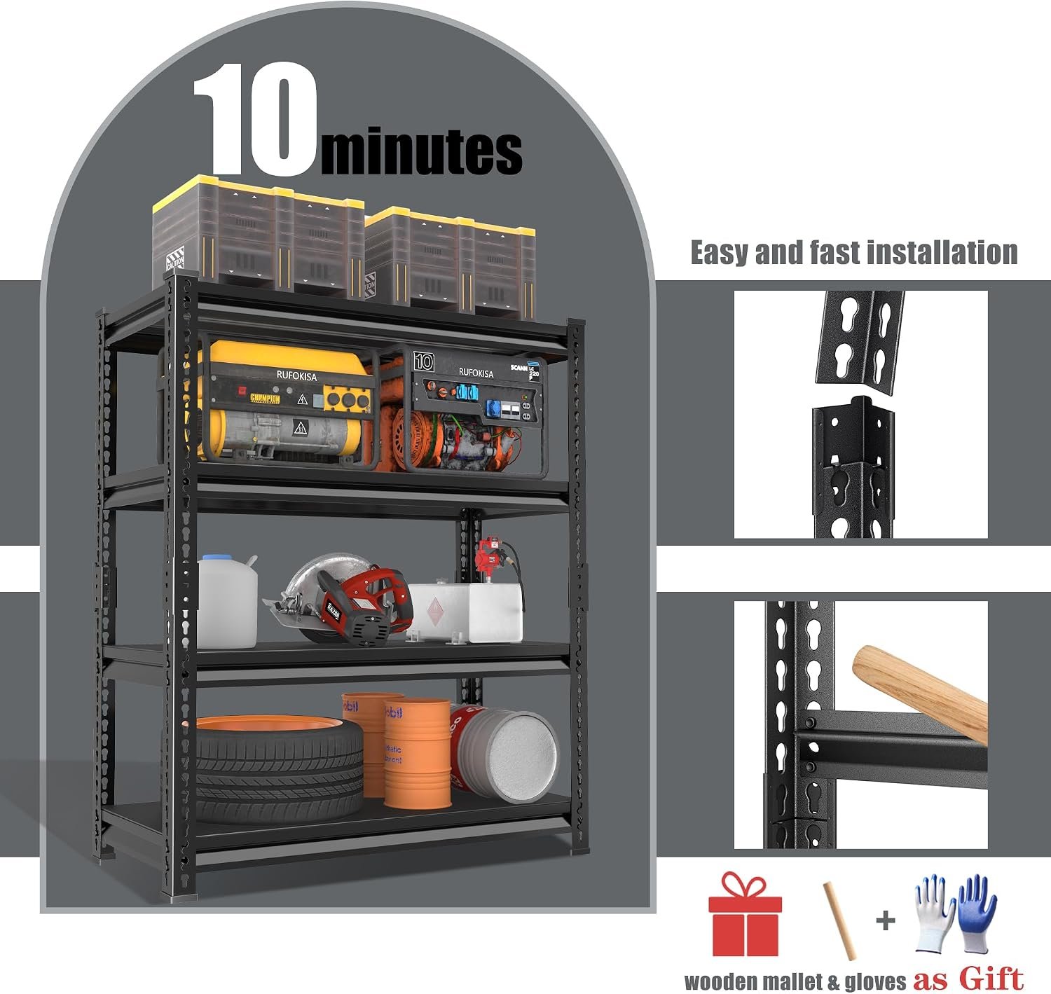 40" W Garage Shelving Heavy Duty,1800LBS Loads Metal Shelving Units and Storage,4-Tier Garage Storage Shelves Heavy Duty, Industrial Utility Shelves,40”W x 16”D x 72”H(Black) - Image 5