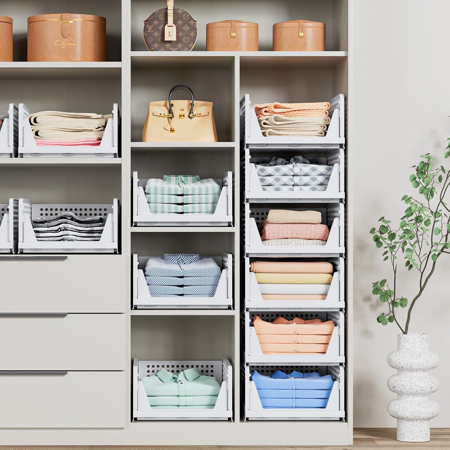 caktraie 4 Pack Stackable Closet Storage Basket - Stackable Storage Bins - Image 2