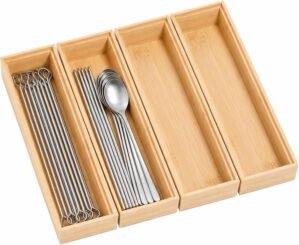 4PCS Bamboo Drawer Organizer Stacka...