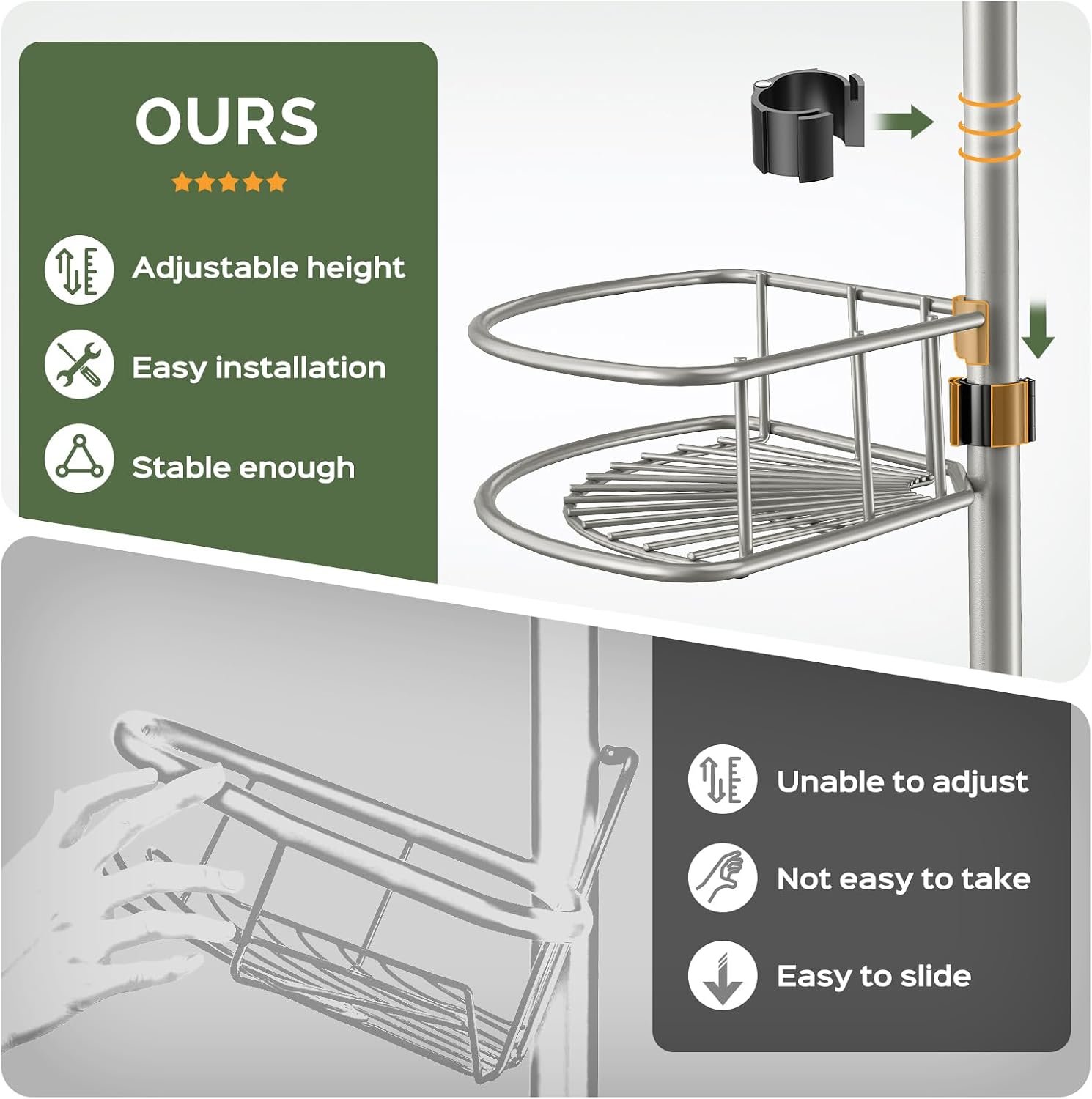 HAMITOR Corner Shower Caddy Tension Pole 4 Tier Rustproof Shampoo Organizer - Image 3
