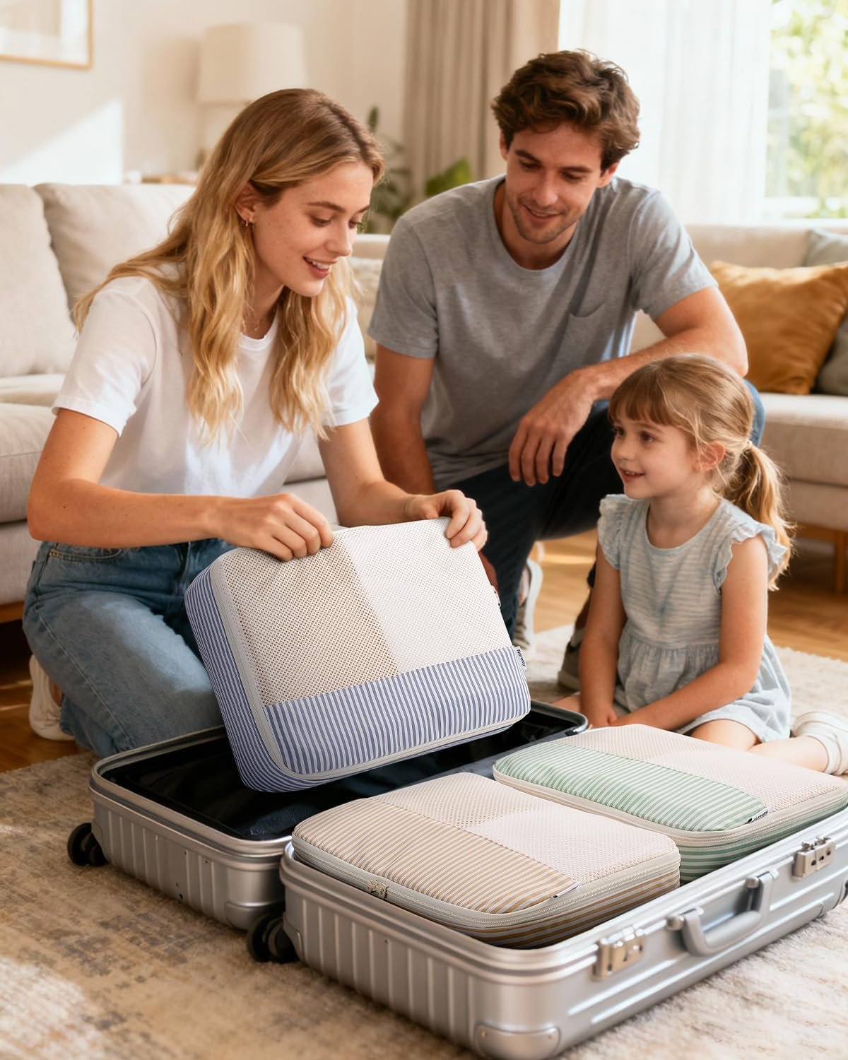 Narwey 7 Set Striped Packing Cubes for Travel Carry on Suitcase Luggage Organizer Bags for Kids Women Men, Durable Packing Organizers Bag, Travel Essentials Accessories (Stripe Combined) - Image 7
