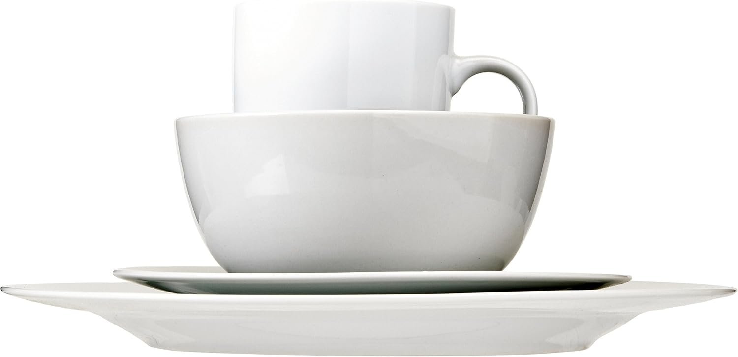 Amazon Basics 16-Piece Porcelain Dinnerware Set, Microwave and Dishwasher Safe, Service for 4, Plates, Bowls and Mugs, White - Image 6
