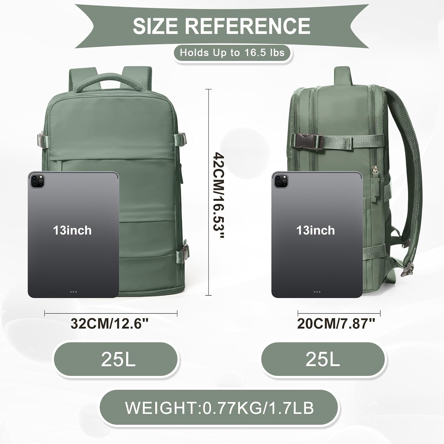 coowoz Travel Backpack For Women Men,Carry On Backpack,Hiking Backpack Waterproof Outdoor Sports Rucksack Casual Daypack Travel Essentials(Olive Green) - Image 4
