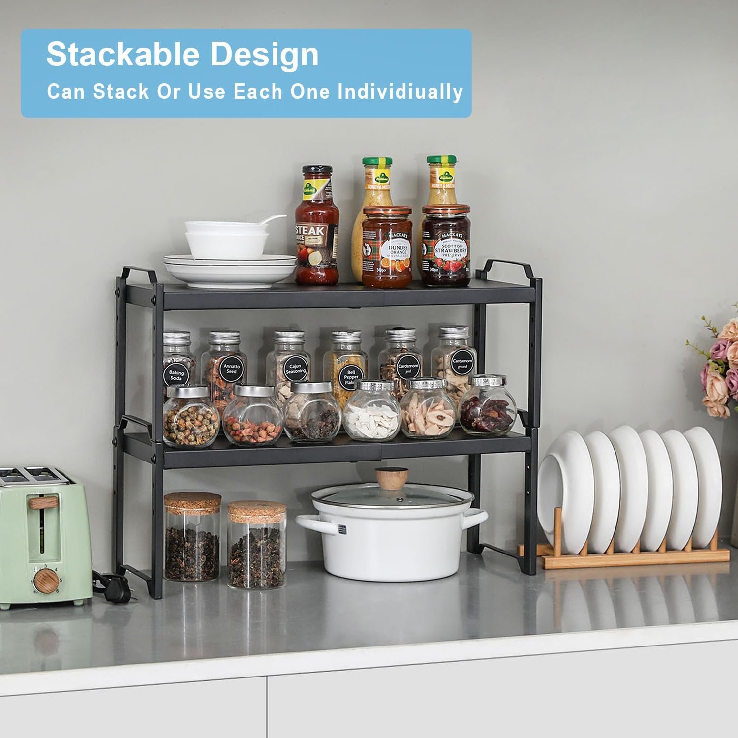 Expandable Cabinet Shelf Organizer, Adjustable kitchen Countertop Storage - Image 5