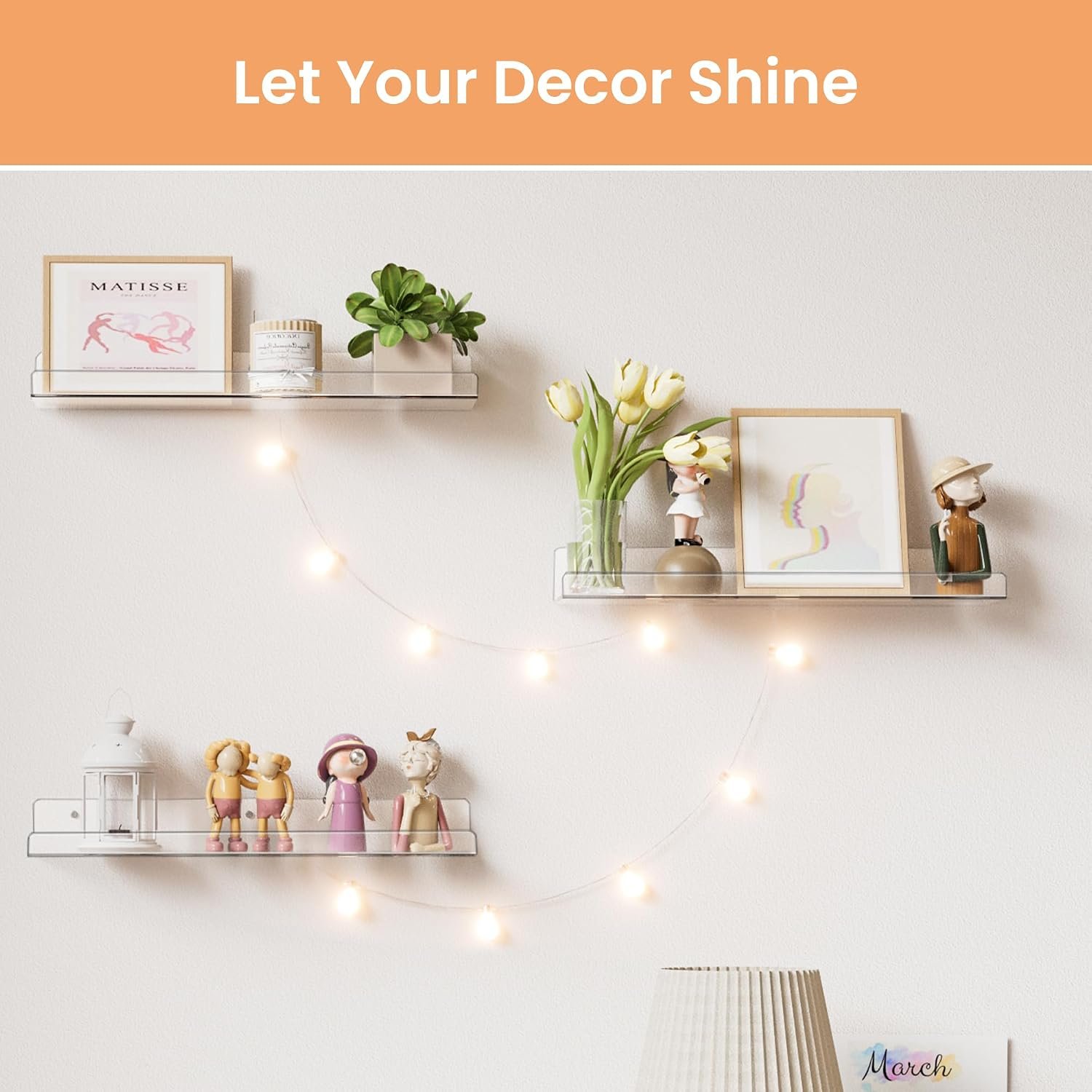 upsimples 4 Pcs 15" Acrylic Shelves for Wall Storage and Organizer, Clear - Image 6