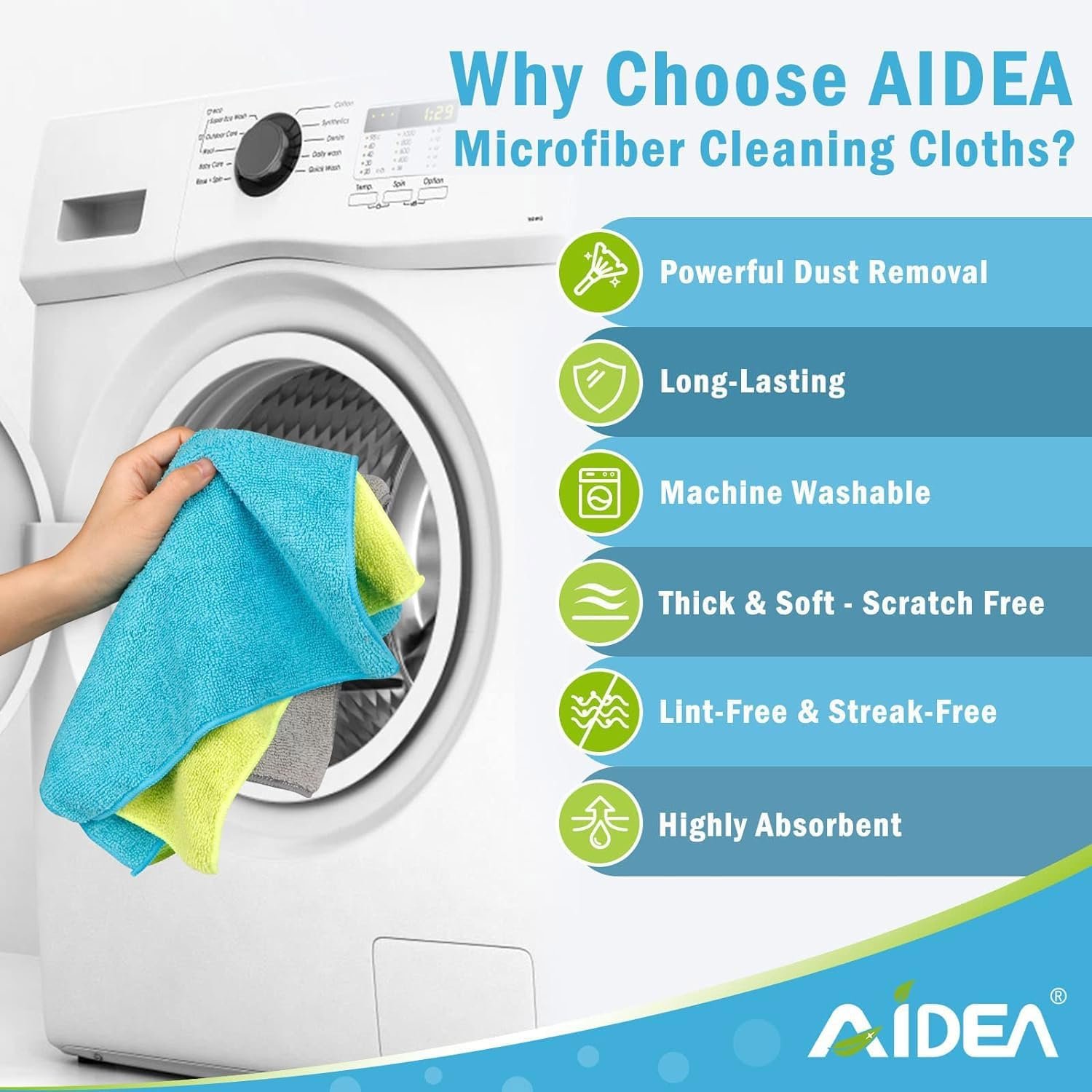AIDEA Microfiber Cleaning Cloth-50PK, Microfiber Towels for Cars 12"x12" - Image 3