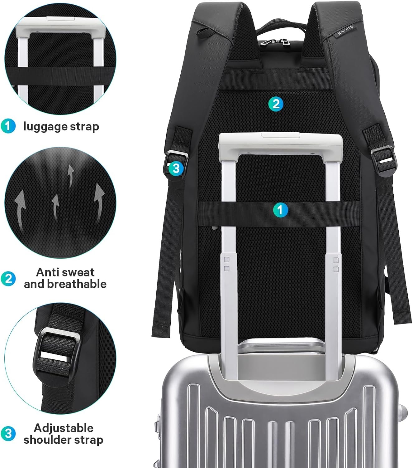 BANGE 40L Travel Backpack with Shoe Compartment, Large Capacity Weekender Bag Daypack Fits 17.3 Inch Laptop, Carry-on Luggage Backpack with Water Bottle Holder for Traveling, Hiking, Business - Image 7