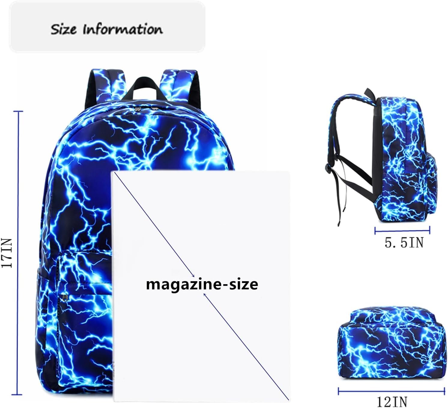 mezhsa Boy School Backpack Elementary Middle Lightning Bookbag Laptop Teenager Waterproof Lightweight 17 Inches (1-Blue) - Image 2