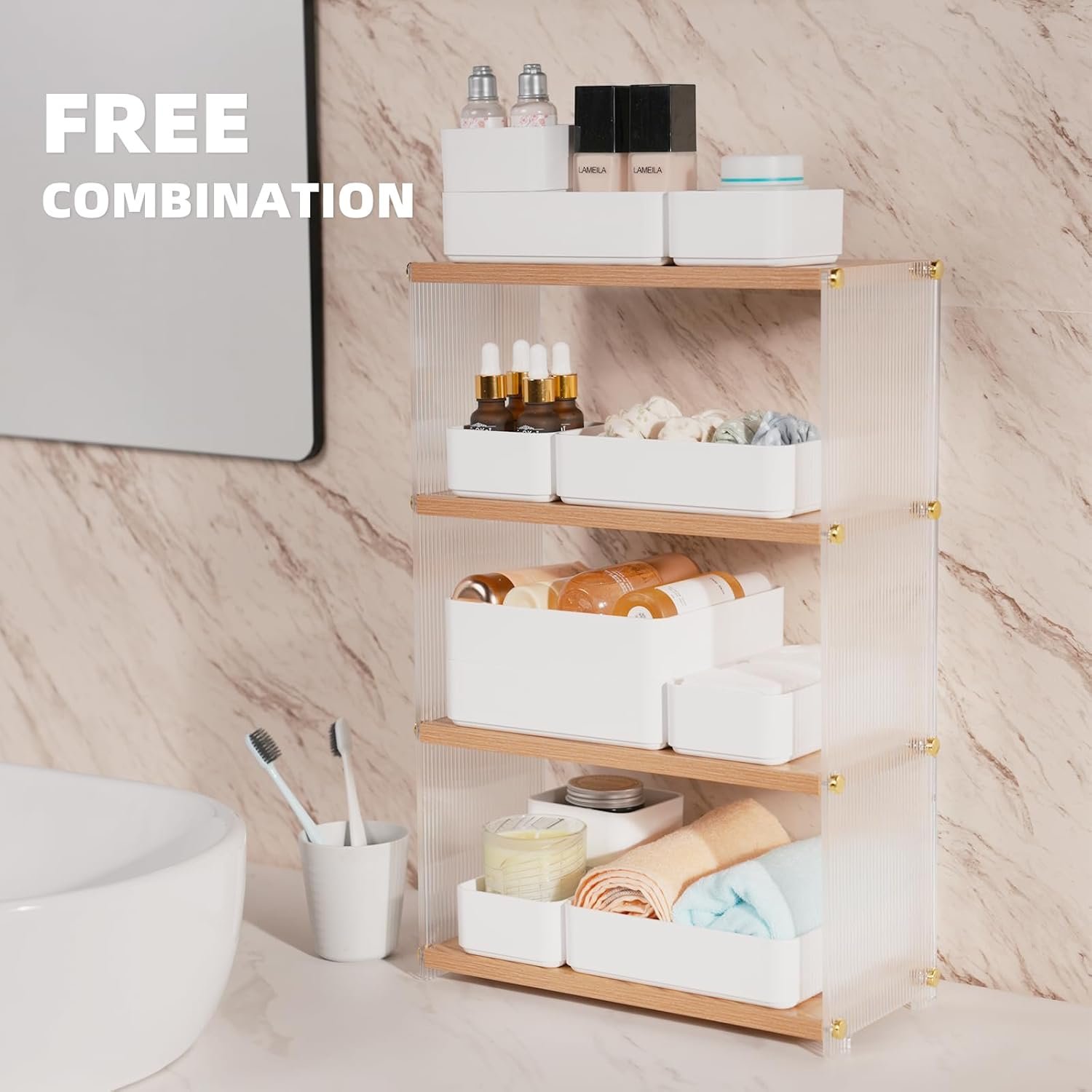 CHANCETSUI 11-Piece Stackable Drawer Organizer Set, Multi-size Desk Drawer Organizer Trays Vanity Storage Bins for Storing Makeup, Stationery, Utensils in Bathroom Dresser, Office and Kitchen - Image 4