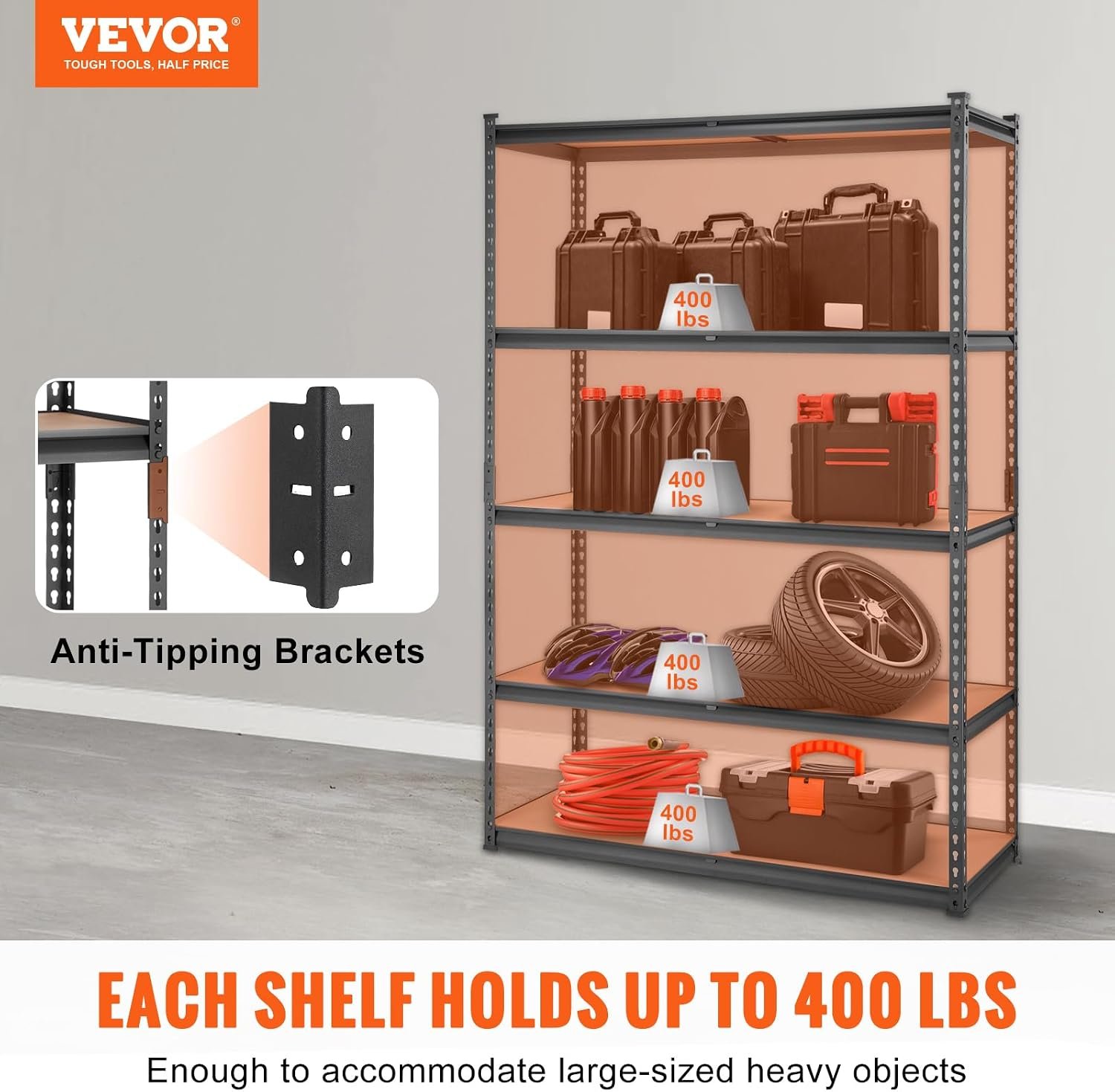 VEVOR Storage Shelves 5-Tier Adjustable 2000 lbs 48"x18"x72" Shelving Unit - Image 4