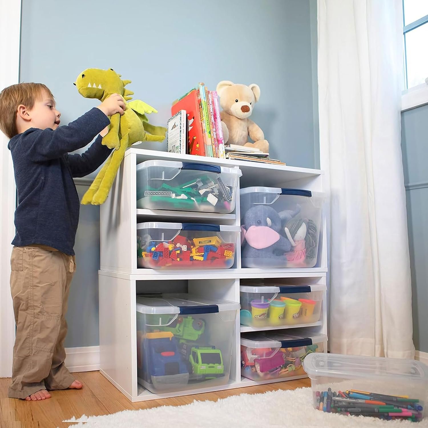Rubbermaid Cleverstore Clear Dorm Variety 16-Pack, Made in USA, Stackable Large Clear Storage Bins with Lids, See-Through Plastic Storage, with Latching Lids, BPA-Free - Image 5