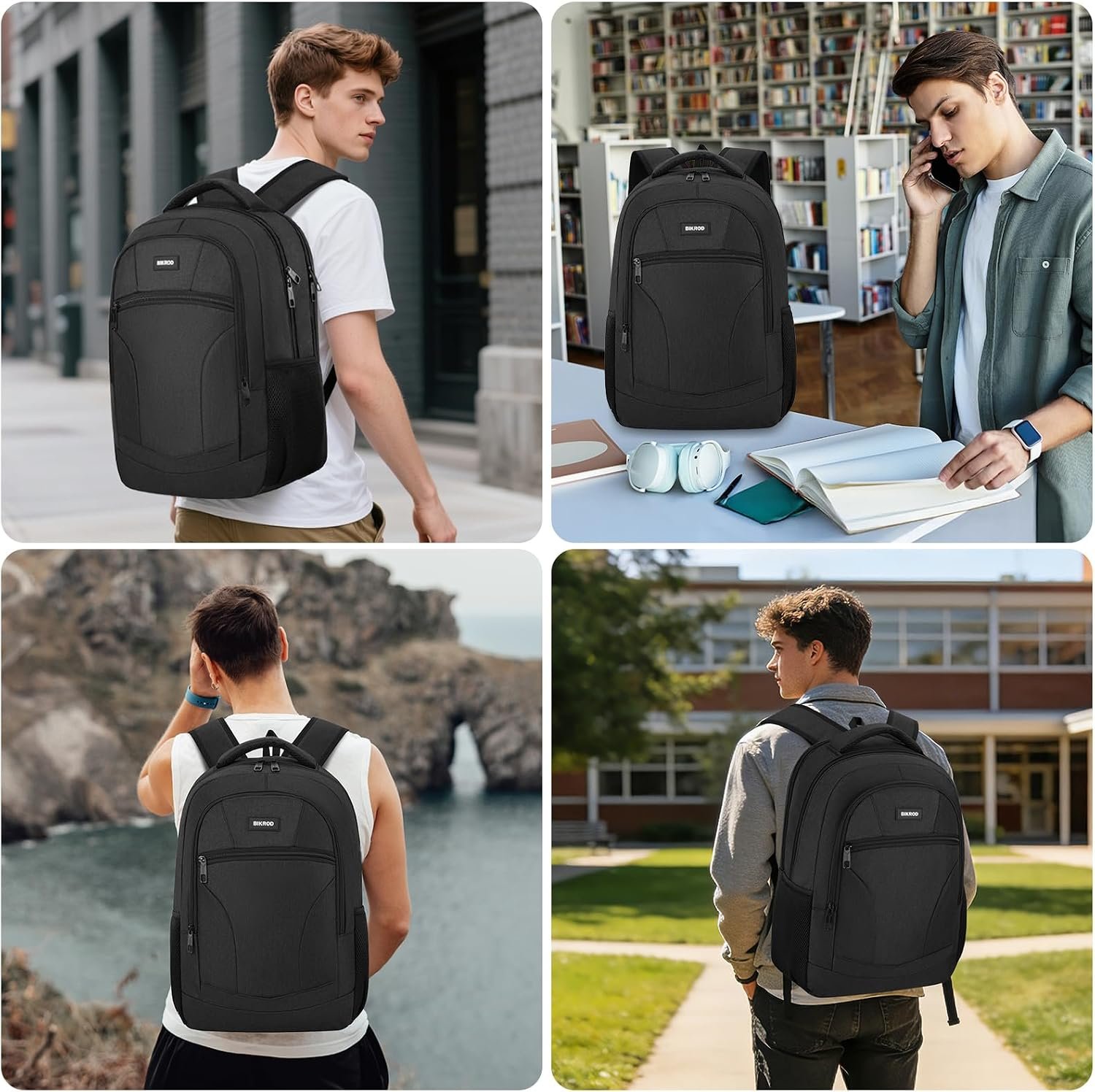 BIKROD Backpack for Men and Women, Backpacks for School Teen Boys, Colleges Water Resistant Back Pack with USB Charging Port, Sturdy Computer Bag Gifts Fits 15.6 Inch Laptop, Black - Image 6
