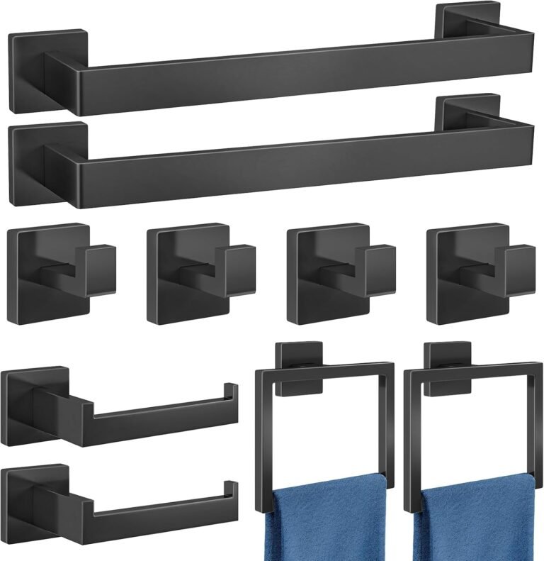 Gypie Bathroom Accessories Set Wall Mounted, 10-Piece 16In Matte Black