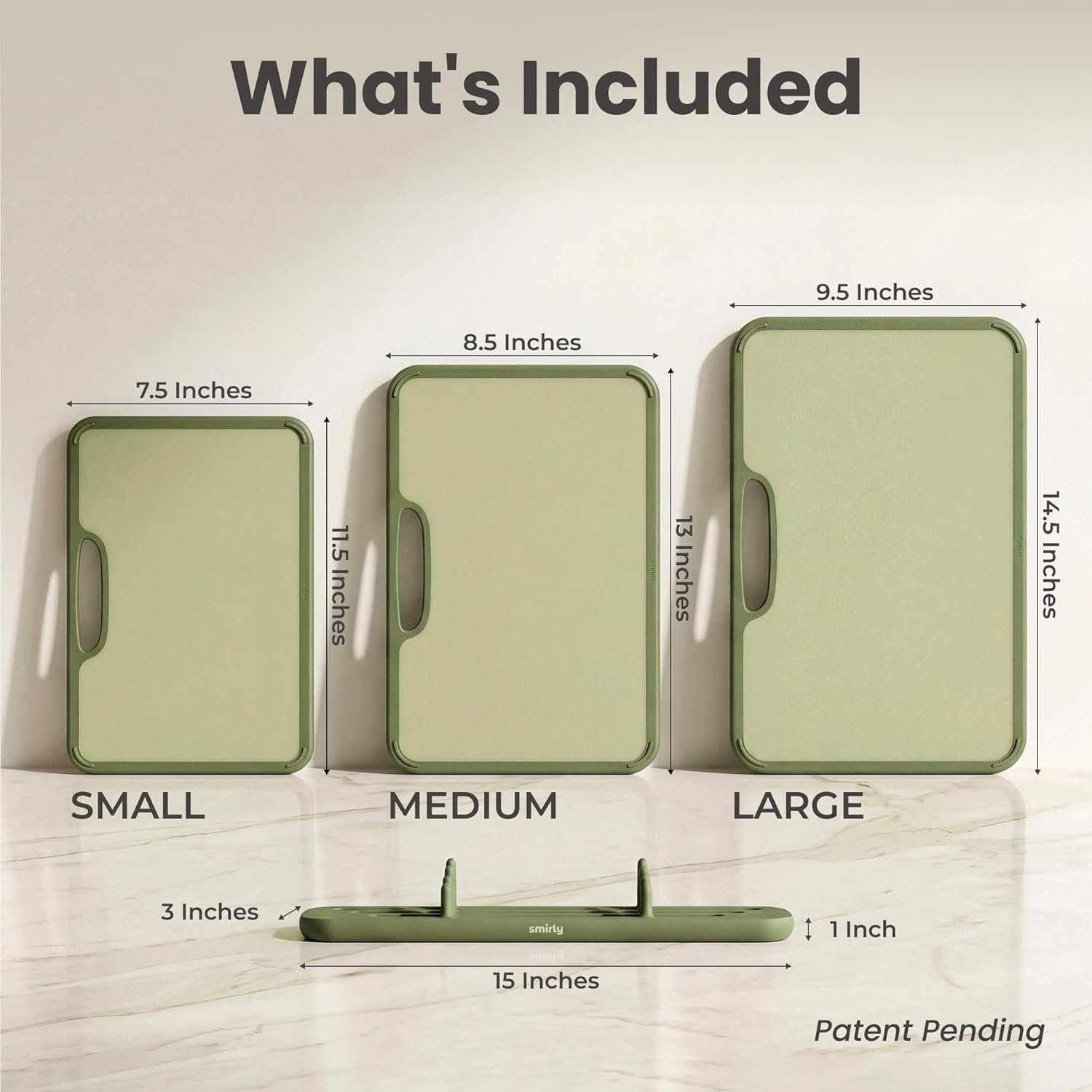 SMIRLY Plastic Cutting Board Set with Holder, 3 Pack, Green - Image 2