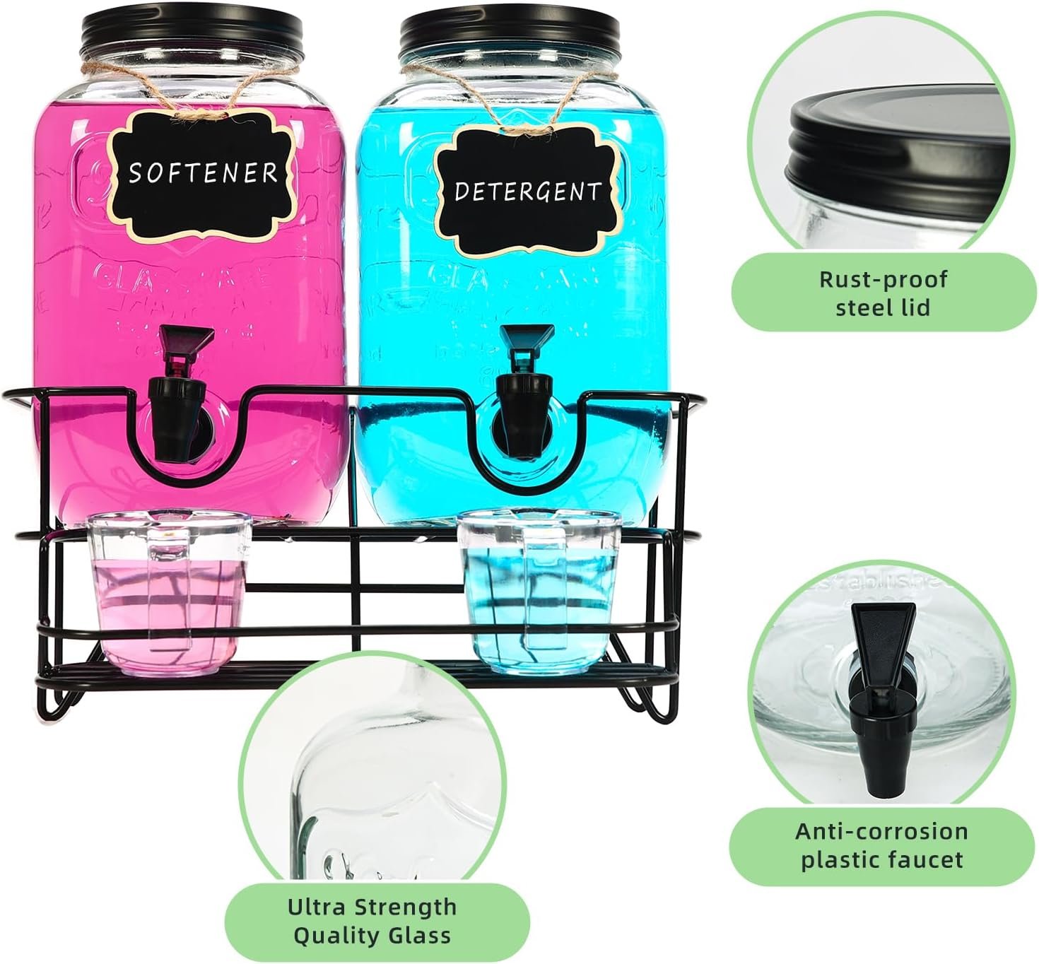 Roetell 2 Sets 1 Gallon Laundry Detergent Dispenser with Stand, Measuring Cup, Glass Laundry Detergent Containr for Laundry Room Organization - Image 4