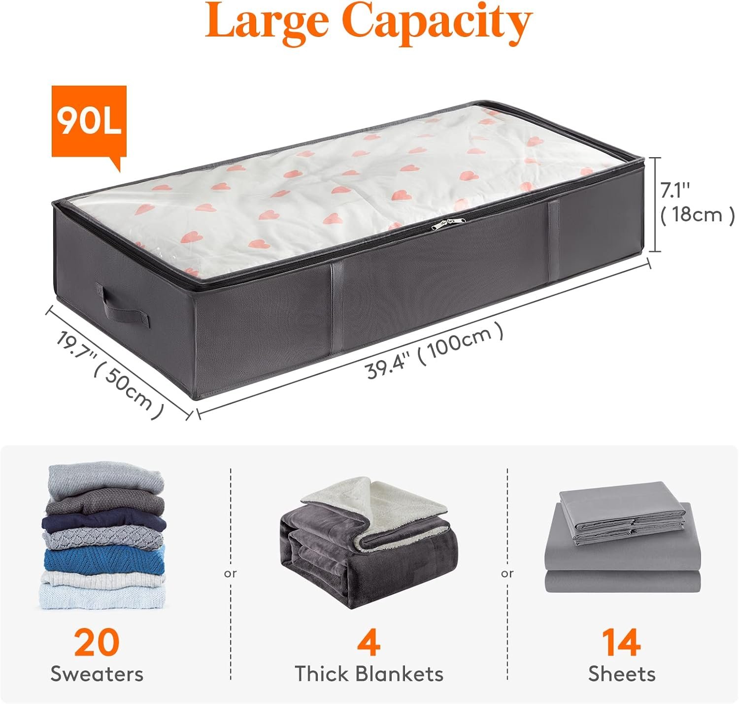 Lifewit 95L 4 Pack Under Bed Storage Containers, Large Capacity Blanket Storage Bags with Reinforced Handle, Organization and Storage for Comforters, Sheets, Clothes, Bedroom, College Dorm, Grey - Image 2