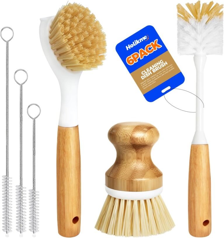 Holikme 6 Pack Dish Brush with Bottle Brush Scrub Brush Straw,Yellow