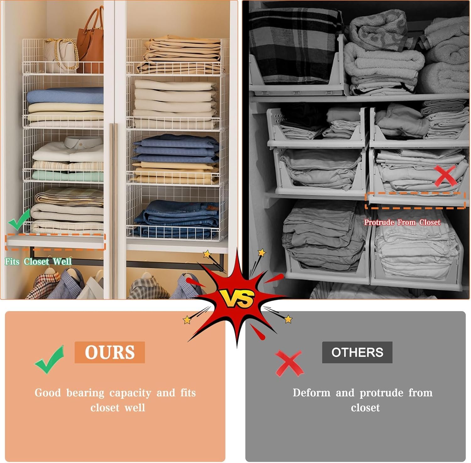 Yociyoga 4 Tier Stackable Closet Organizers and Storage Shelves, Foldable Closet Shelf Organizer System, Stackable Storage Bins Drawers for Clothes Organizer System, White(Patent No. 30022416) - Image 6