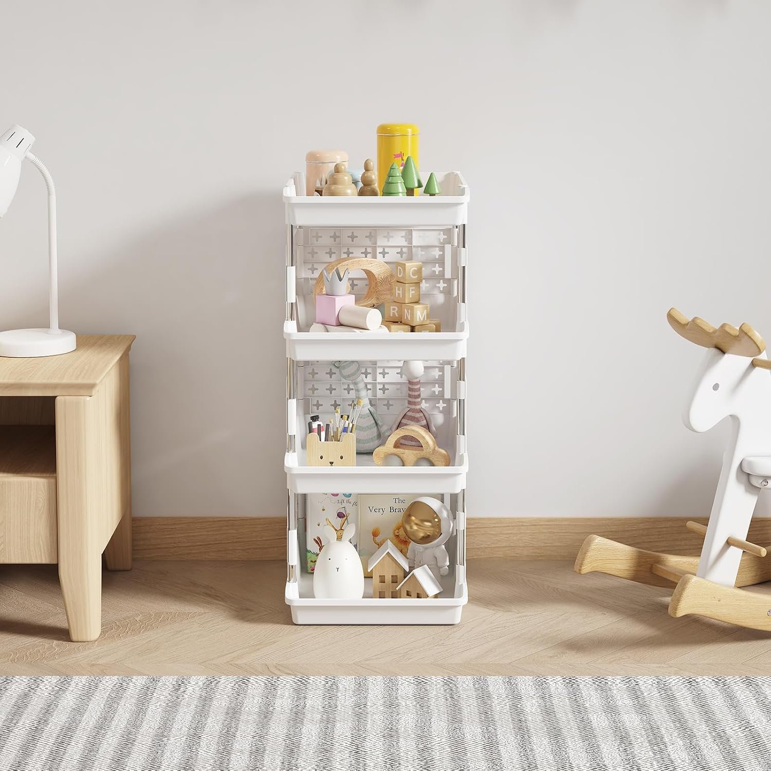 Lifewit Plastic Stackable Storage Baskets, 4 Tier Stacking Bins for Food and Clothes, Multifunctional Organizer for RV, Kitchen, Playroom, Pantry and Bathroom, 13.8"D x 11.8"W x 28.3"H, 1 Pack, White - Image 2