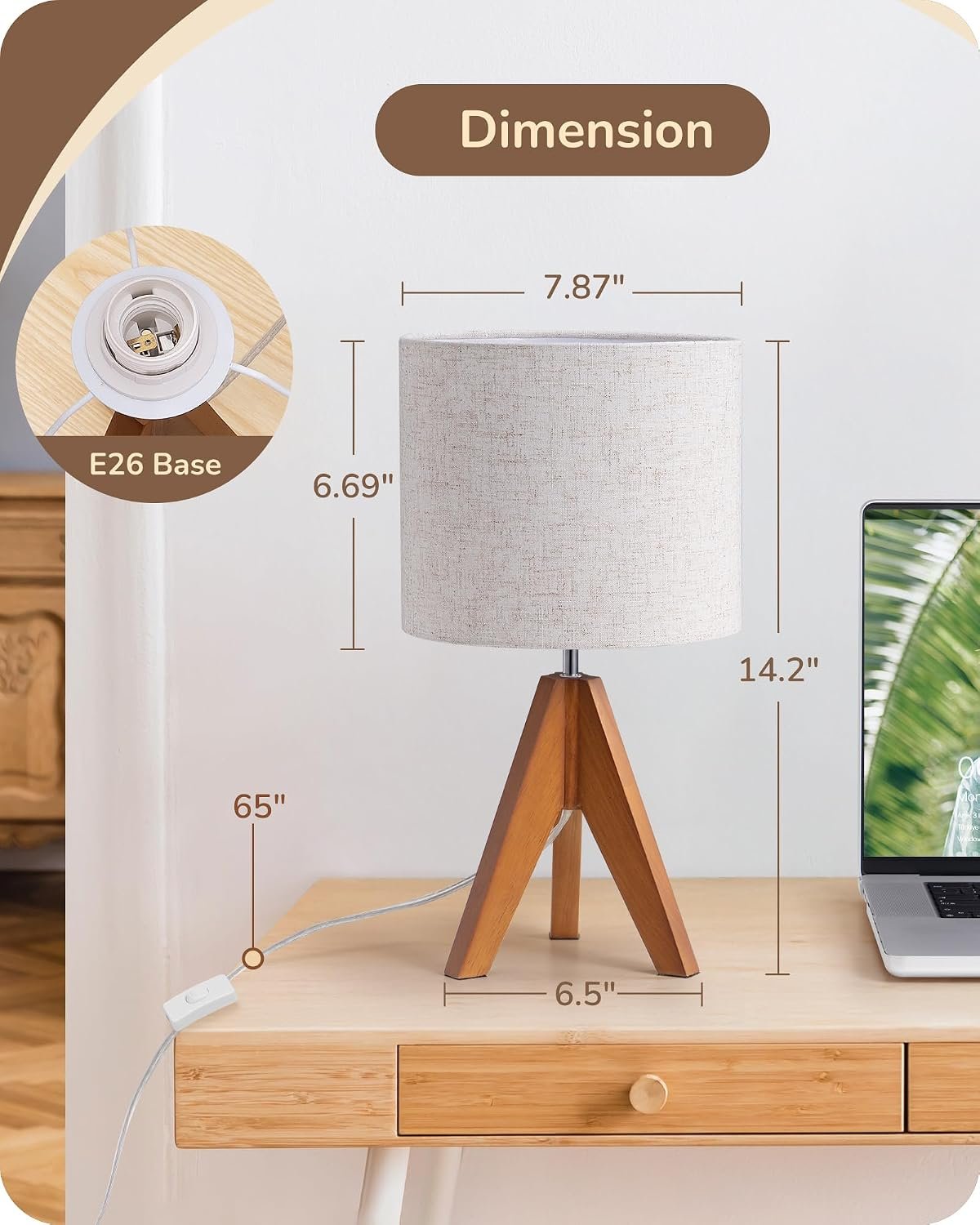 EDISHINE Tripod Table Lamp, Small Cute Bedside Lamp, 14.2 Inch, E26 Base - Image 5