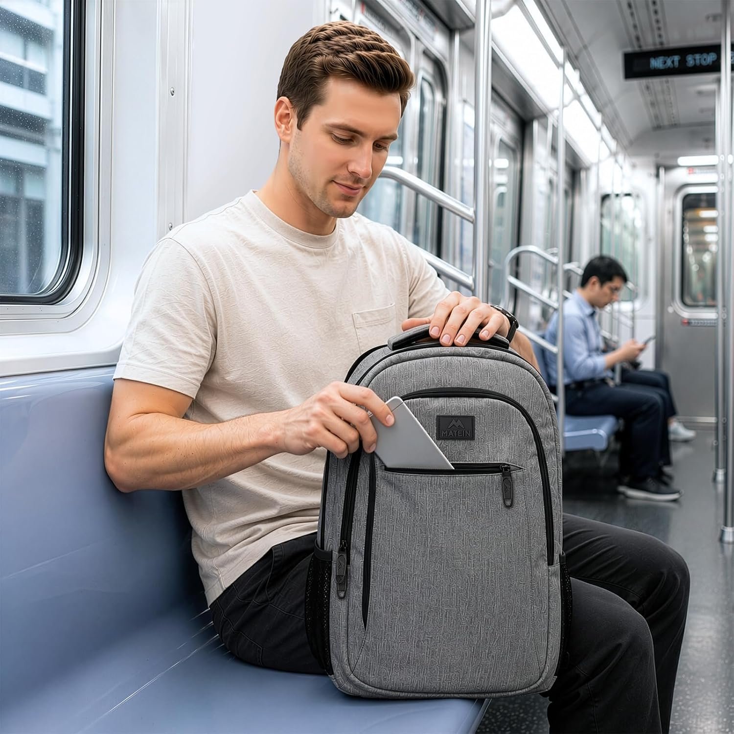 MATEIN Travel Laptop Backpack, 15.6 Inch College School Computer Bag, Grey - Image 6