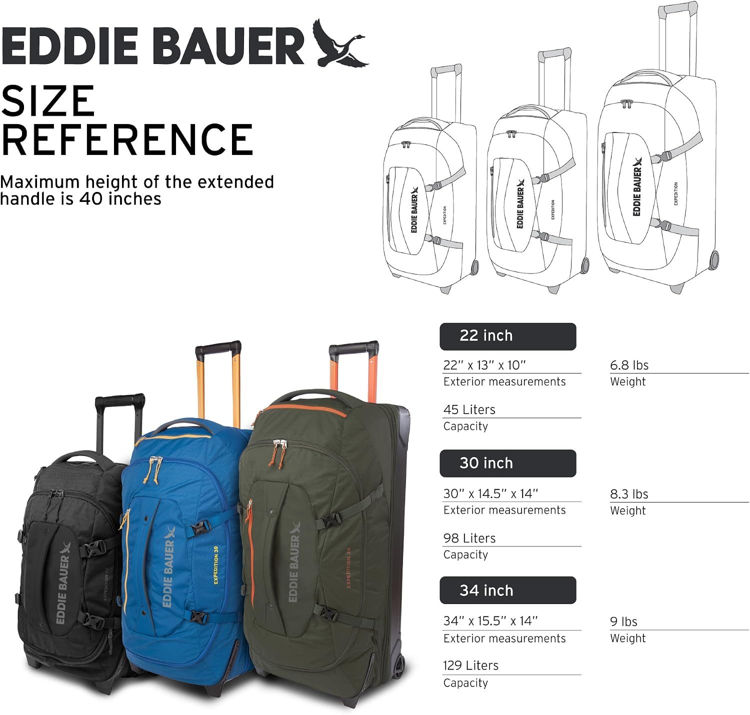 Eddie Bauer Expedition Rolling Duffel Bag with Wheels - Dark Thyme, 22" - Image 3